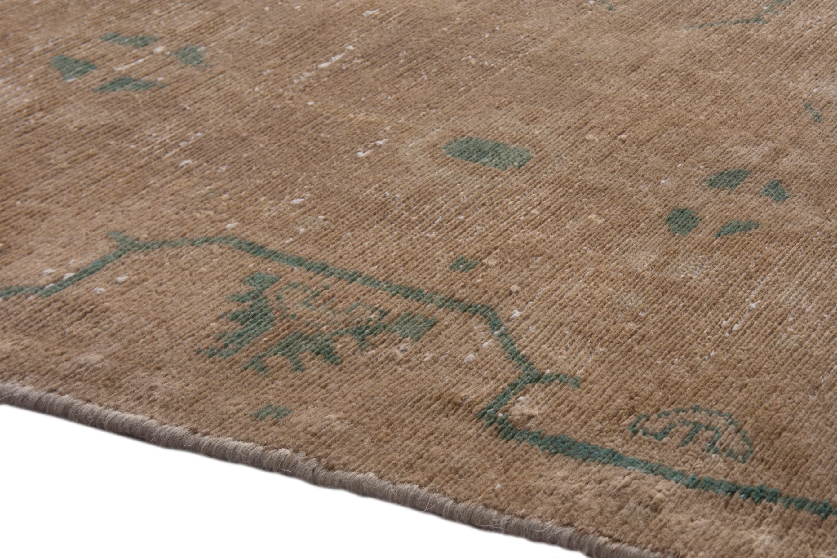 Persian Borujerd area rug in tan and teal, view 8 of 18