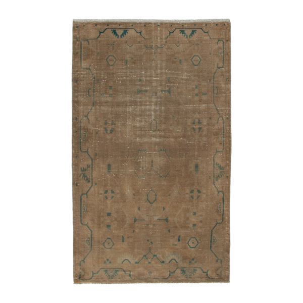 Persian Borujerd area rug in tan and teal, 4'2" x 7'2"