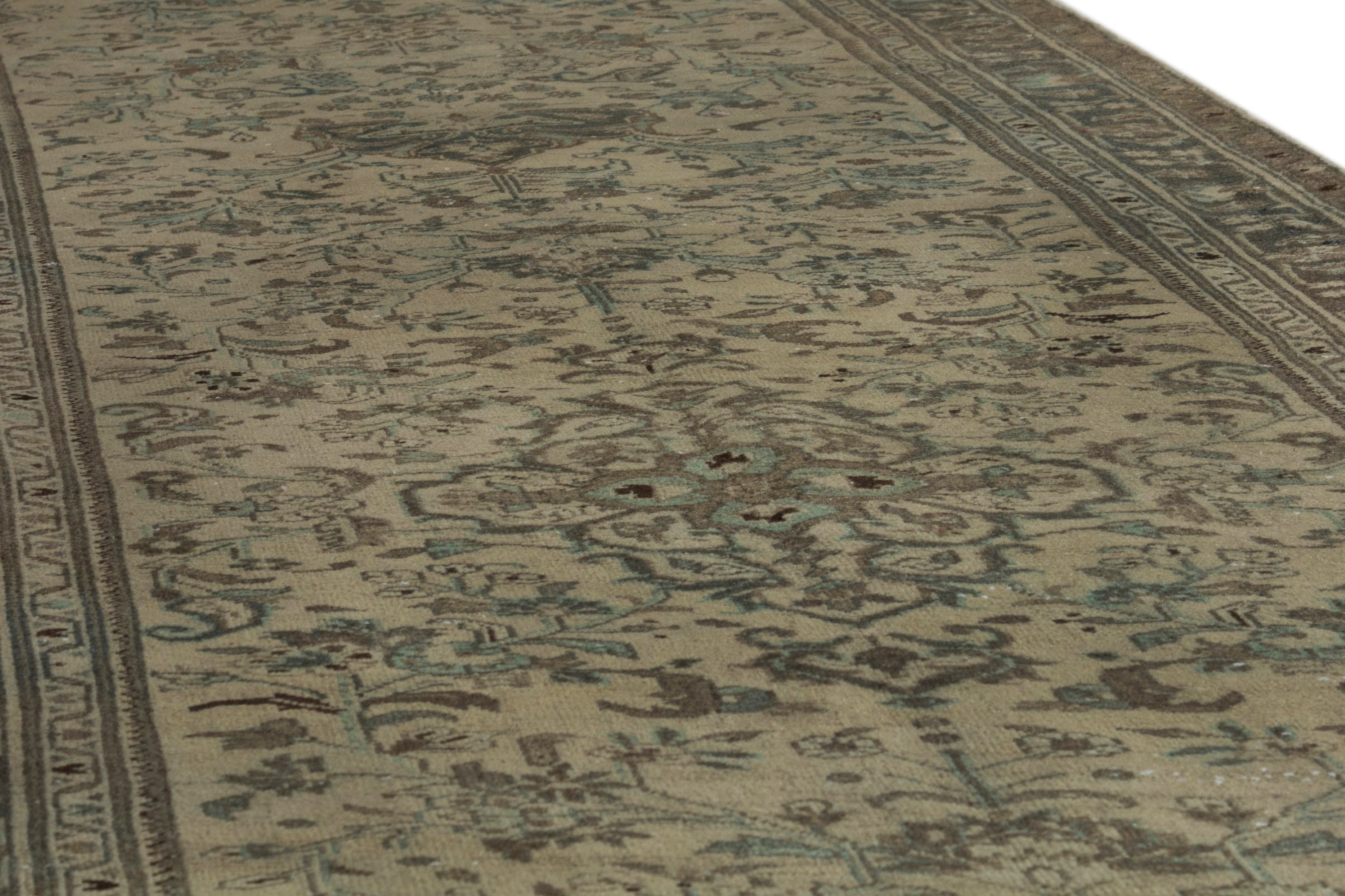 Persian Hamedan runner rug in cream and sage, view 8 of 18