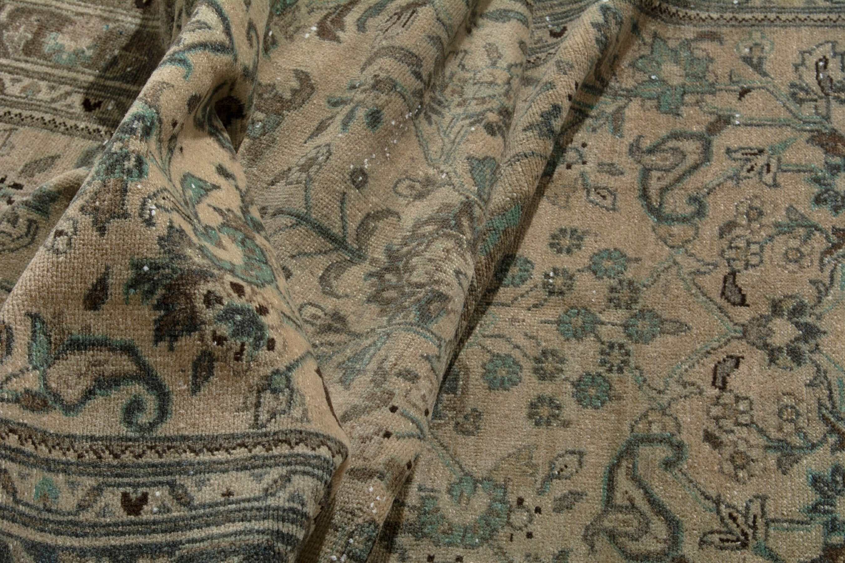 Persian Hamedan runner rug in cream and sage, view 15 of 18