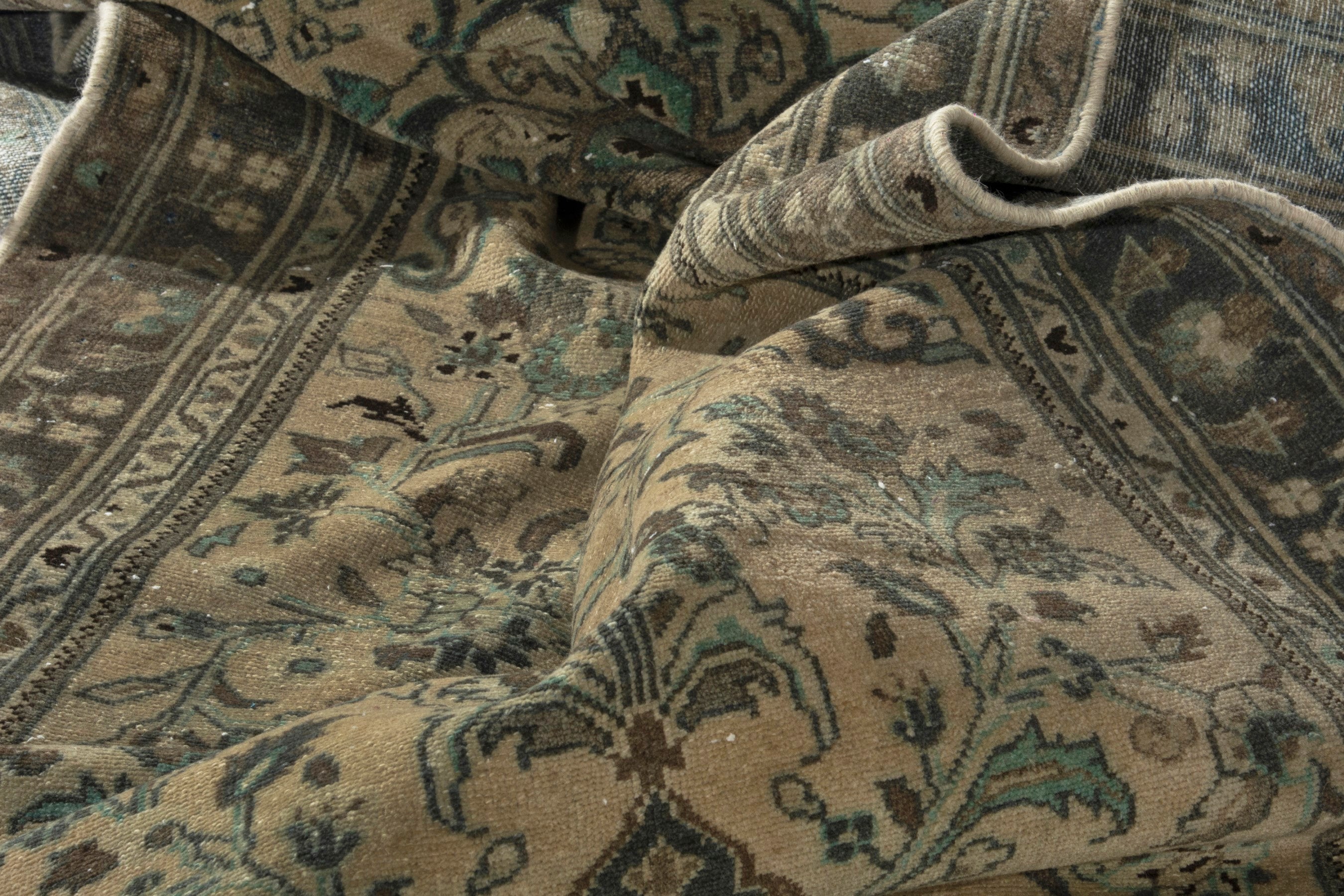 Persian Hamedan runner rug in cream and sage, view 16 of 18