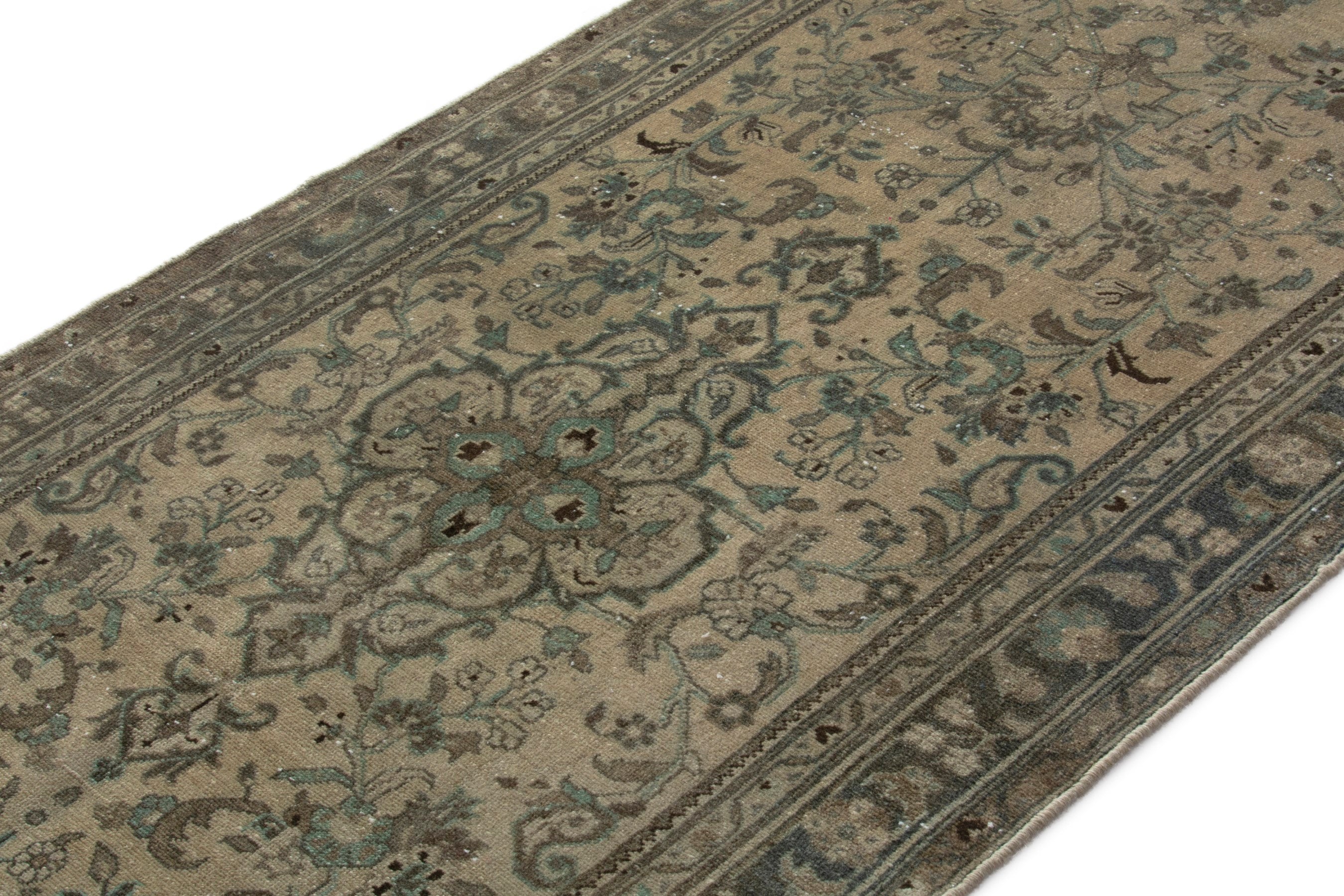 Persian Hamedan runner rug in cream and sage, view 6 of 18