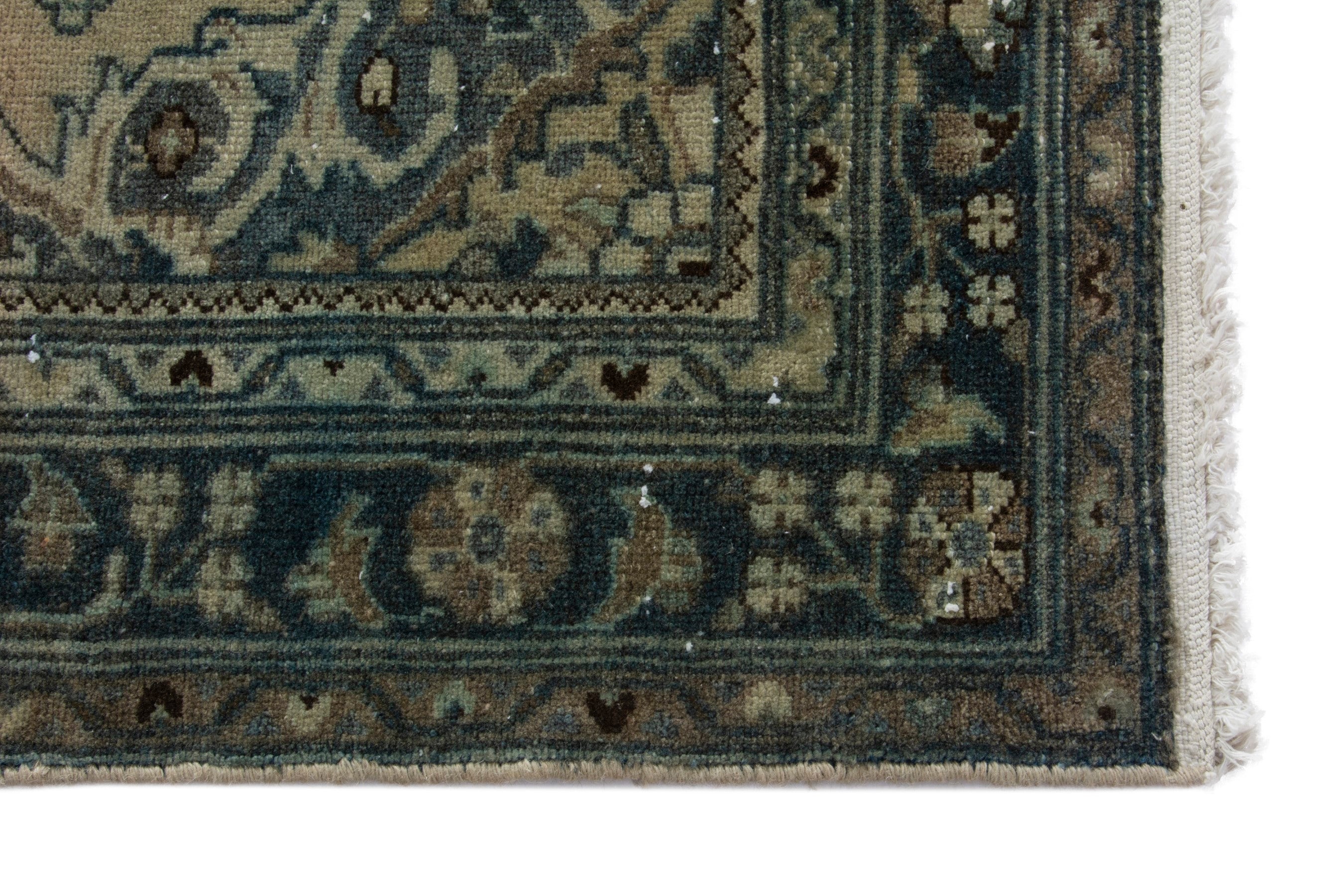 Persian Hamedan runner rug in cream and sage, view 5 of 18
