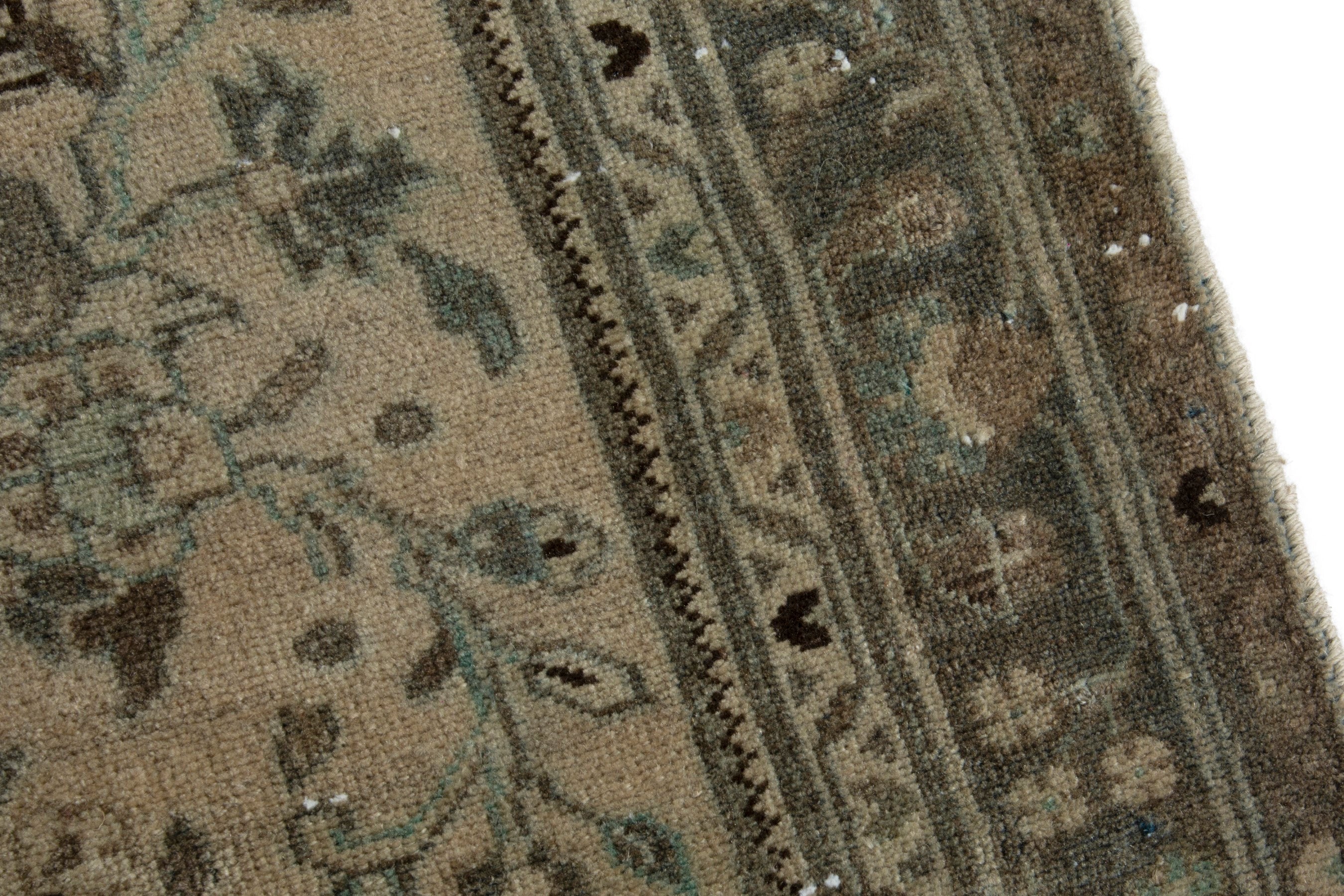 Persian Hamedan runner rug in cream and sage, view 10 of 18