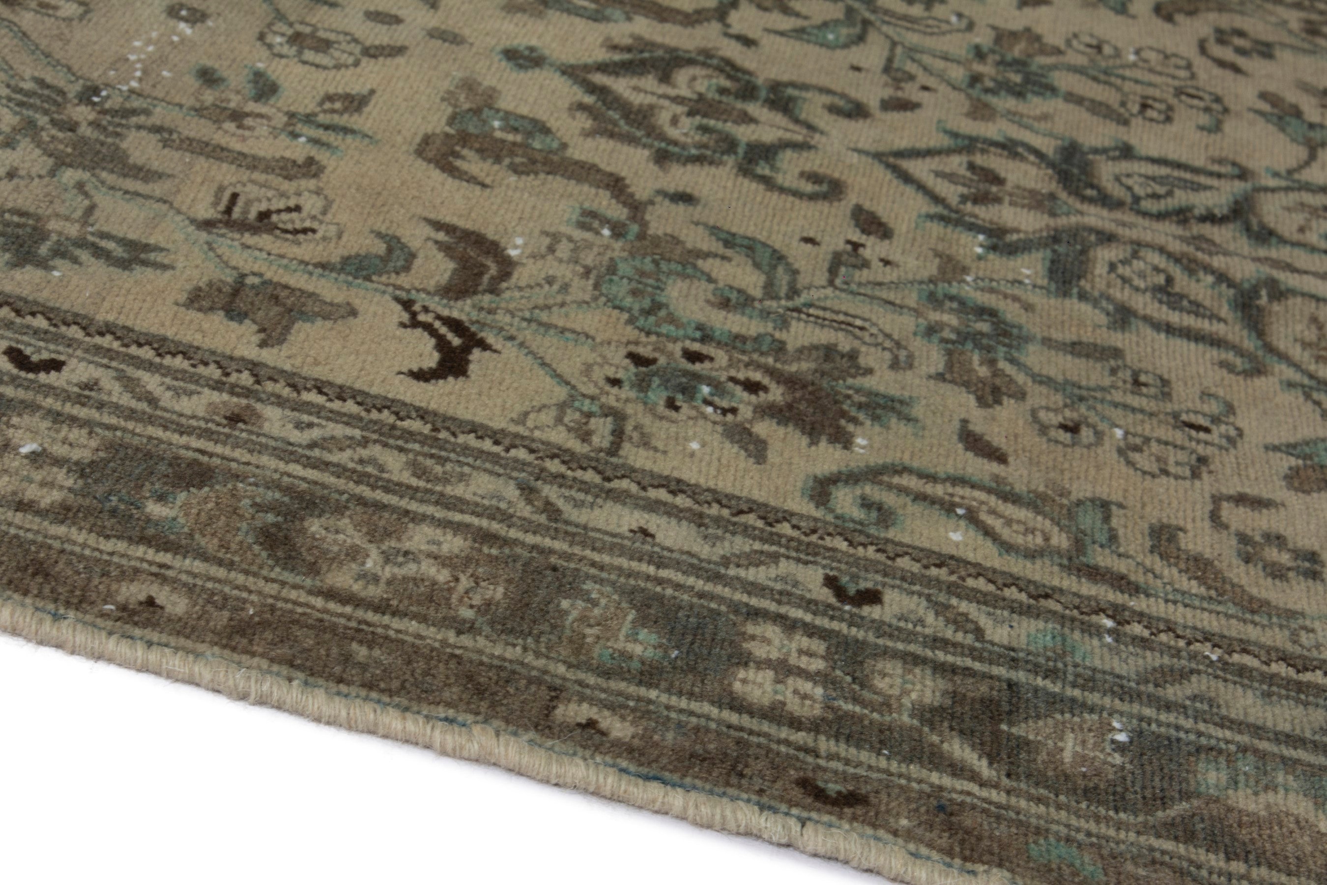 Persian Hamedan runner rug in cream and sage, view 9 of 18