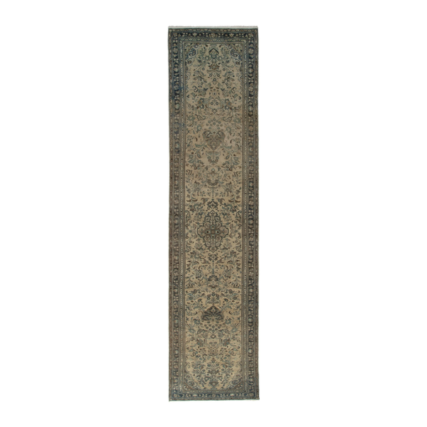 Persian Hamadan runner rug in cream and sage, 3'9" x 17'5"