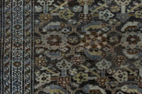 Persian Malayer area rug in dark brown and greige, view 13 of 21