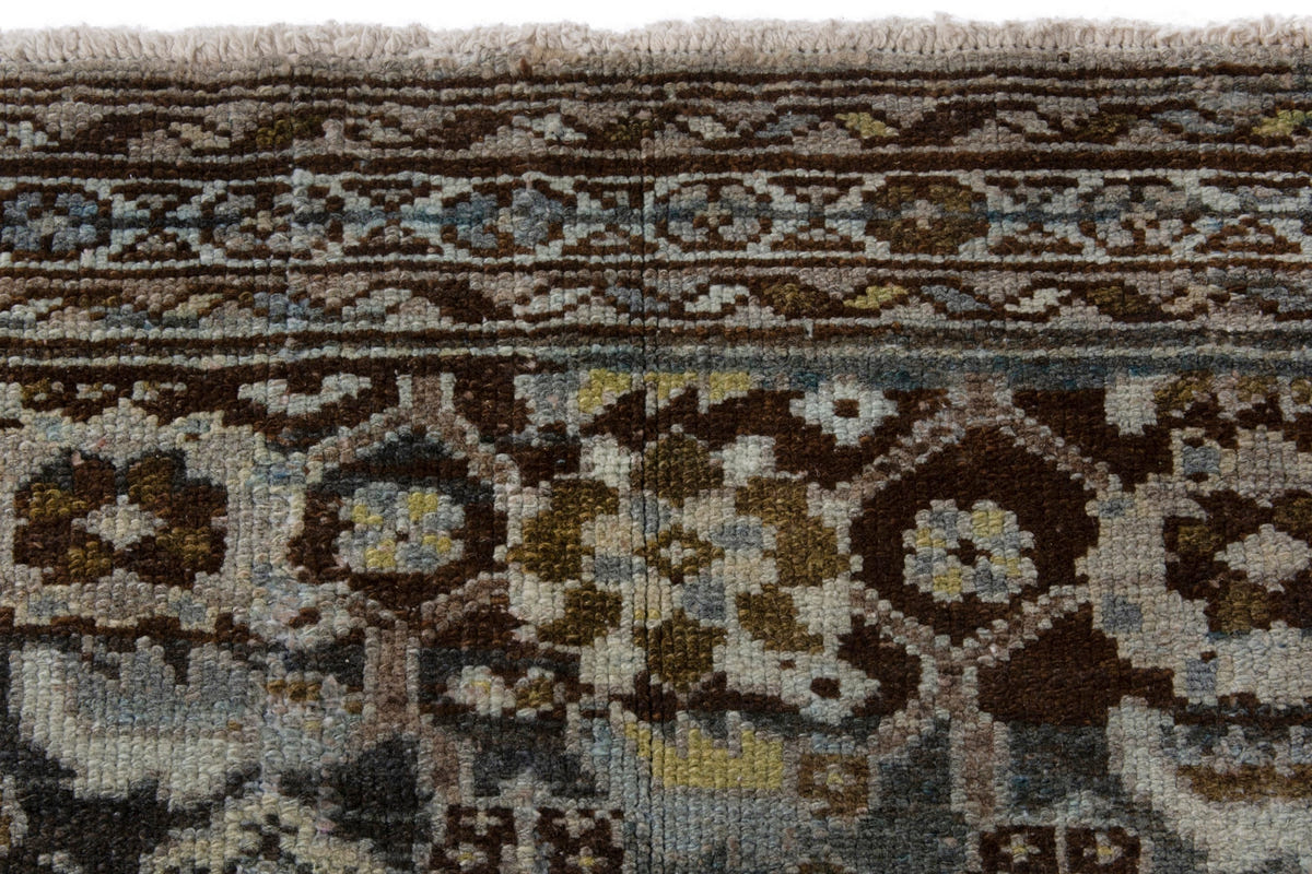 Persian Malayer area rug in dark brown and greige, view 15 of 21