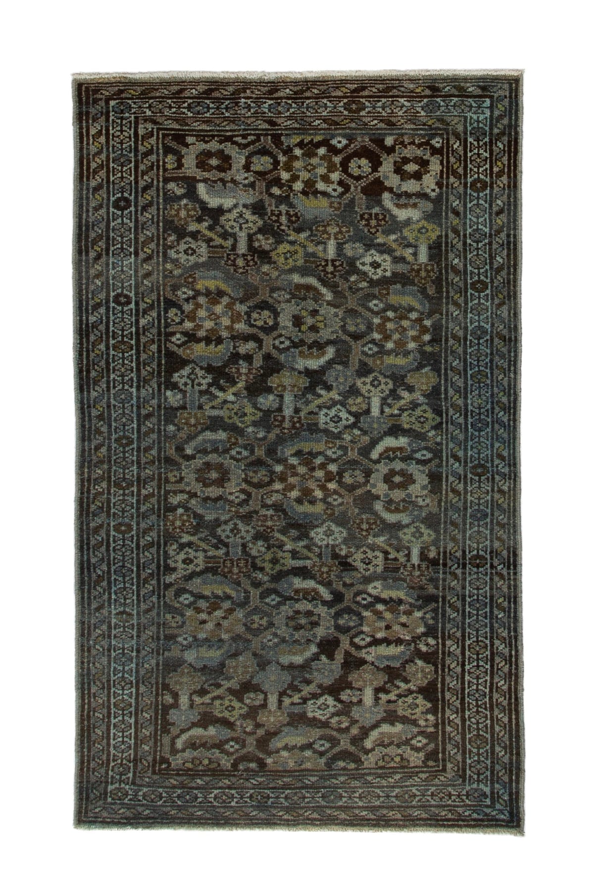 Persian Malayer area rug in dark brown and greige, view 2 of 21