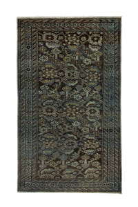 Persian Malayer area rug in dark brown and greige, view 2 of 21
