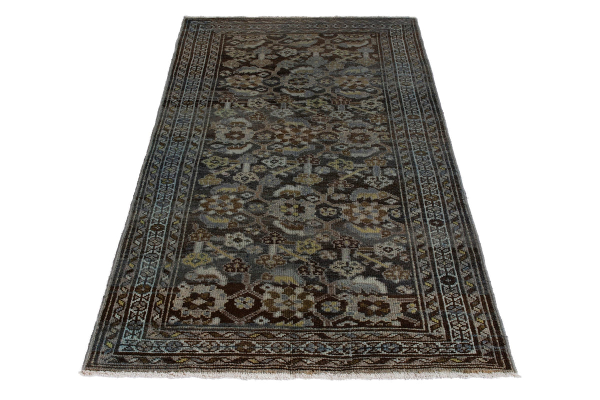 Persian Malayer area rug in dark brown and greige, view 3 of 21
