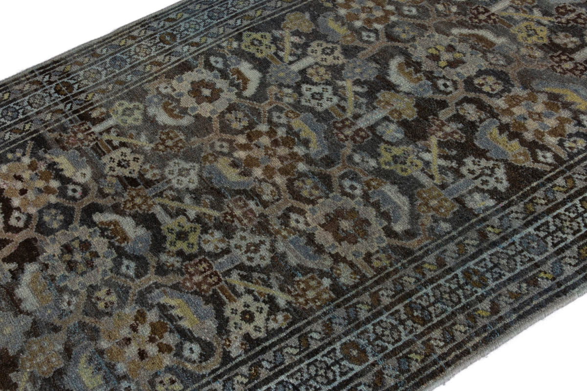 Persian Malayer area rug in dark brown and greige, view 5 of 21
