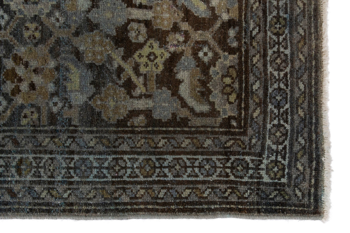 Persian Malayer area rug in dark brown and greige, view 6 of 21