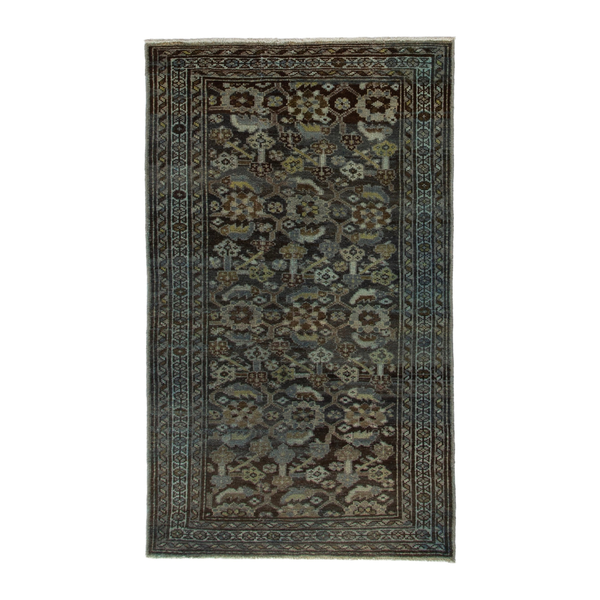 Persian Malayer area rug in dark brown and greige, 3'10" x 6'11"