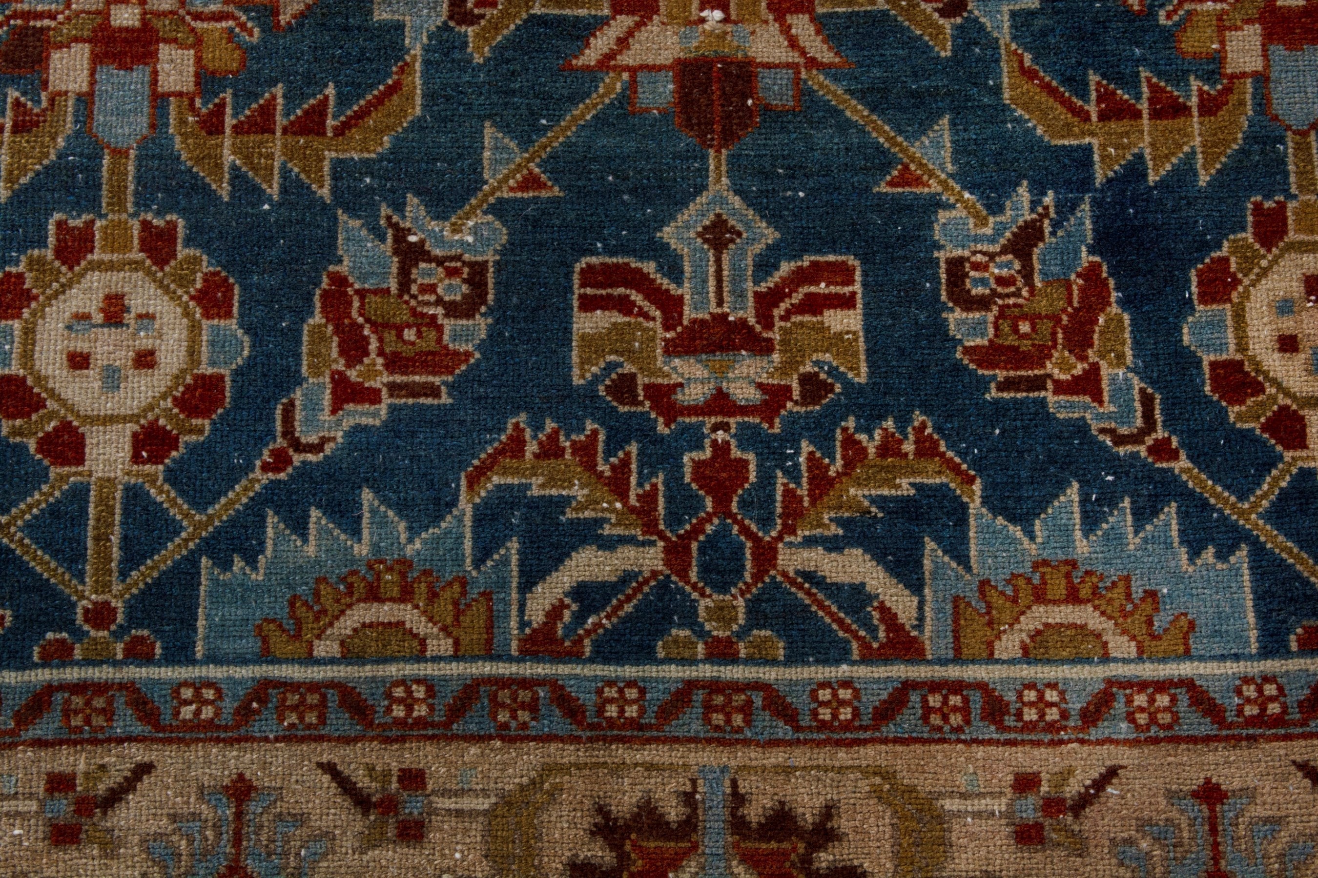 Persian Borujerd area rug in teal and tan, view 11 of 27