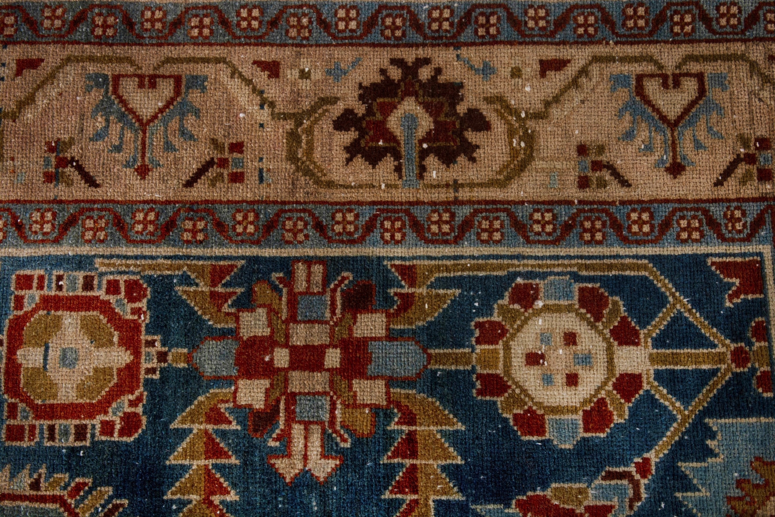 Persian Borujerd area rug in teal and tan, view 12 of 27