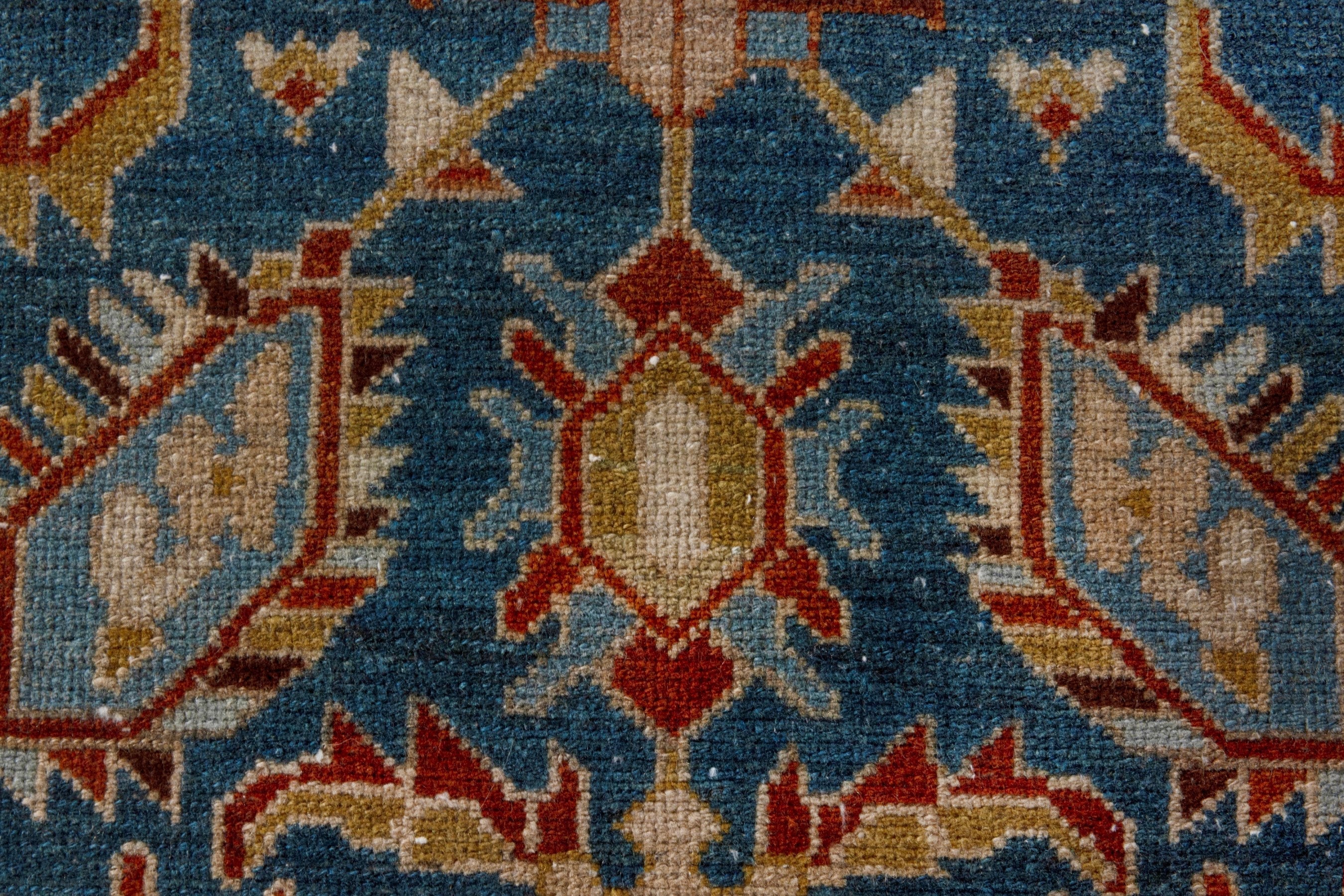 Persian Borujerd area rug in teal and tan, view 17 of 27