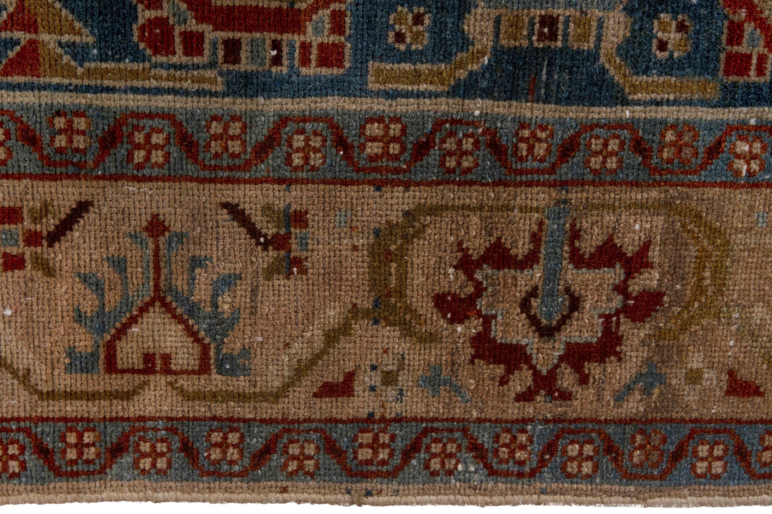 Persian Borujerd area rug in teal and tan, view 13 of 27