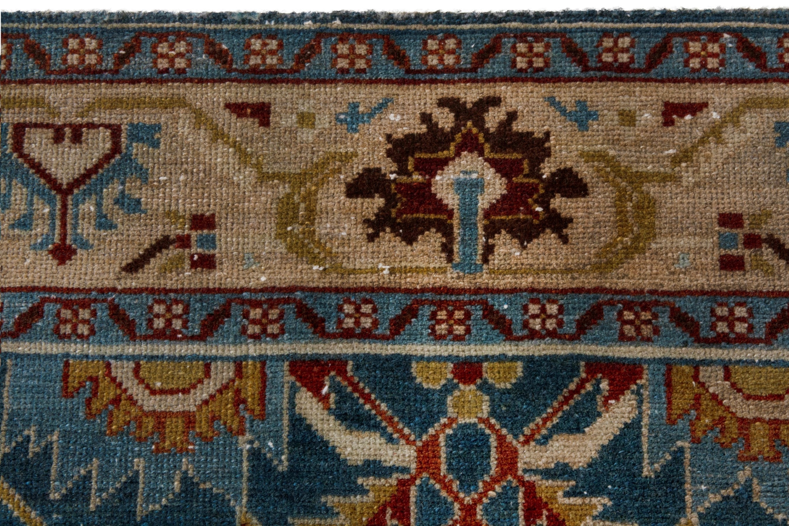 Persian Borujerd area rug in teal and tan, view 14 of 27