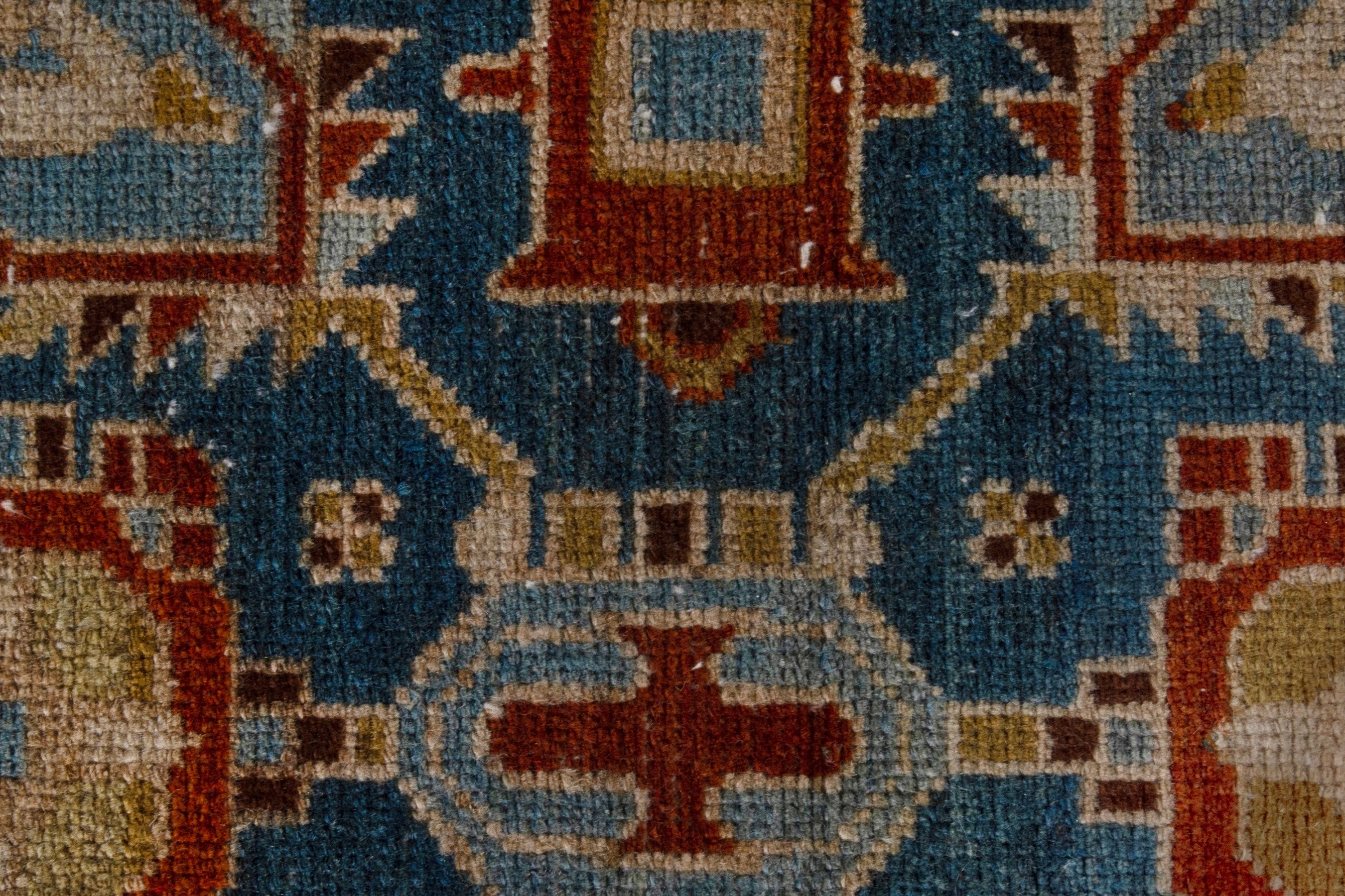 Persian Borujerd area rug in teal and tan, view 18 of 27