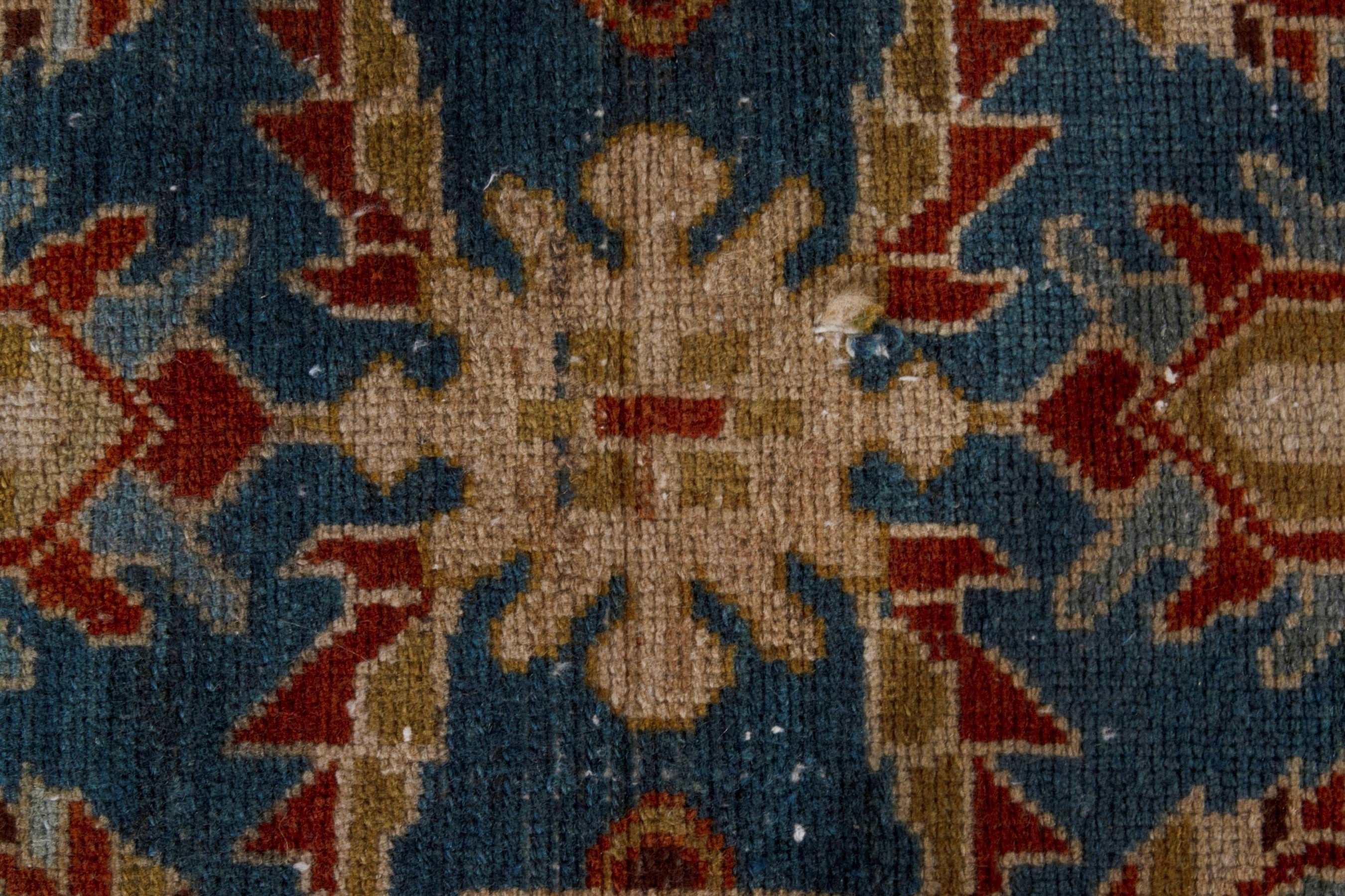 Persian Borujerd area rug in teal and tan, view 19 of 27