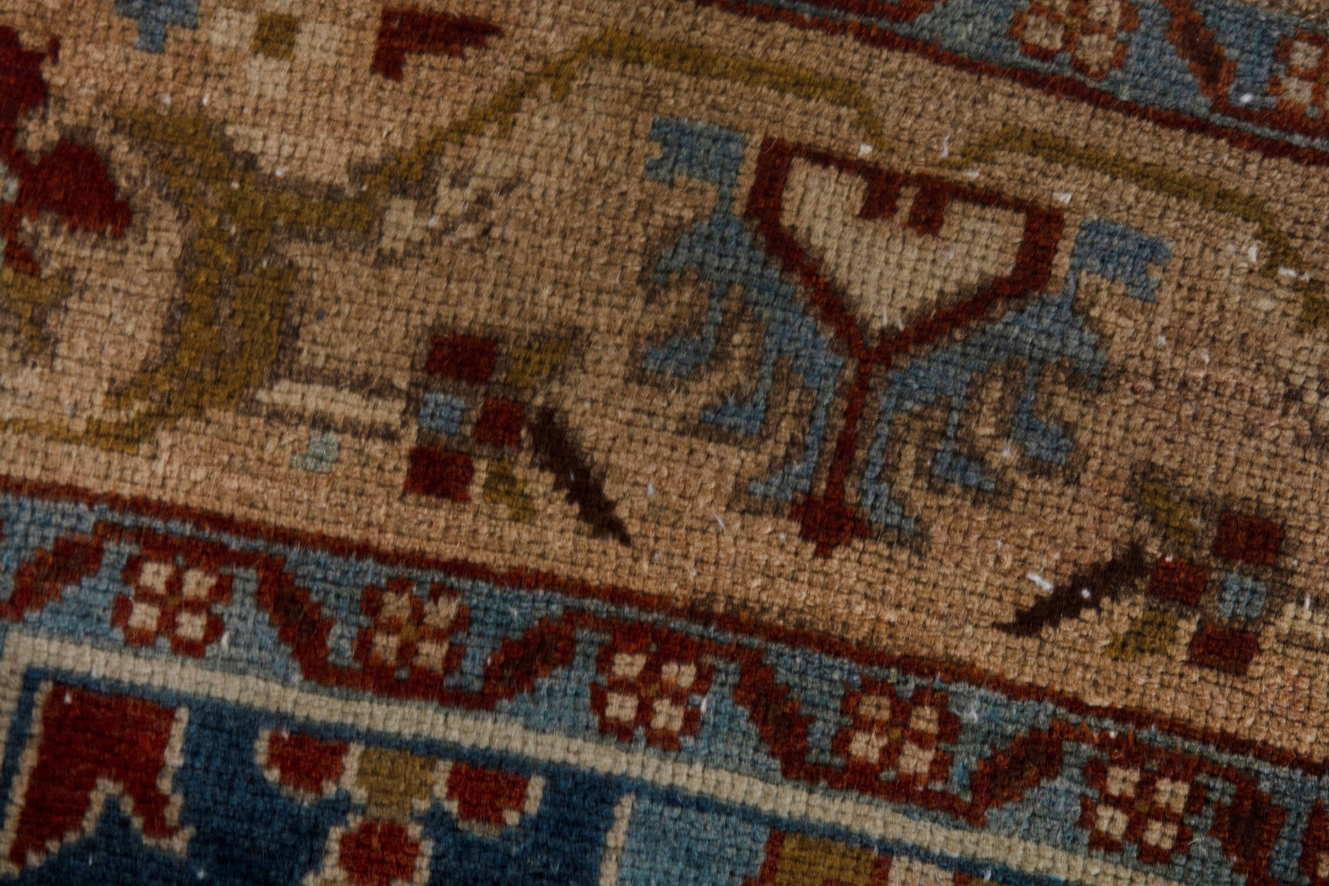 Persian Borujerd area rug in teal and tan, view 15 of 27