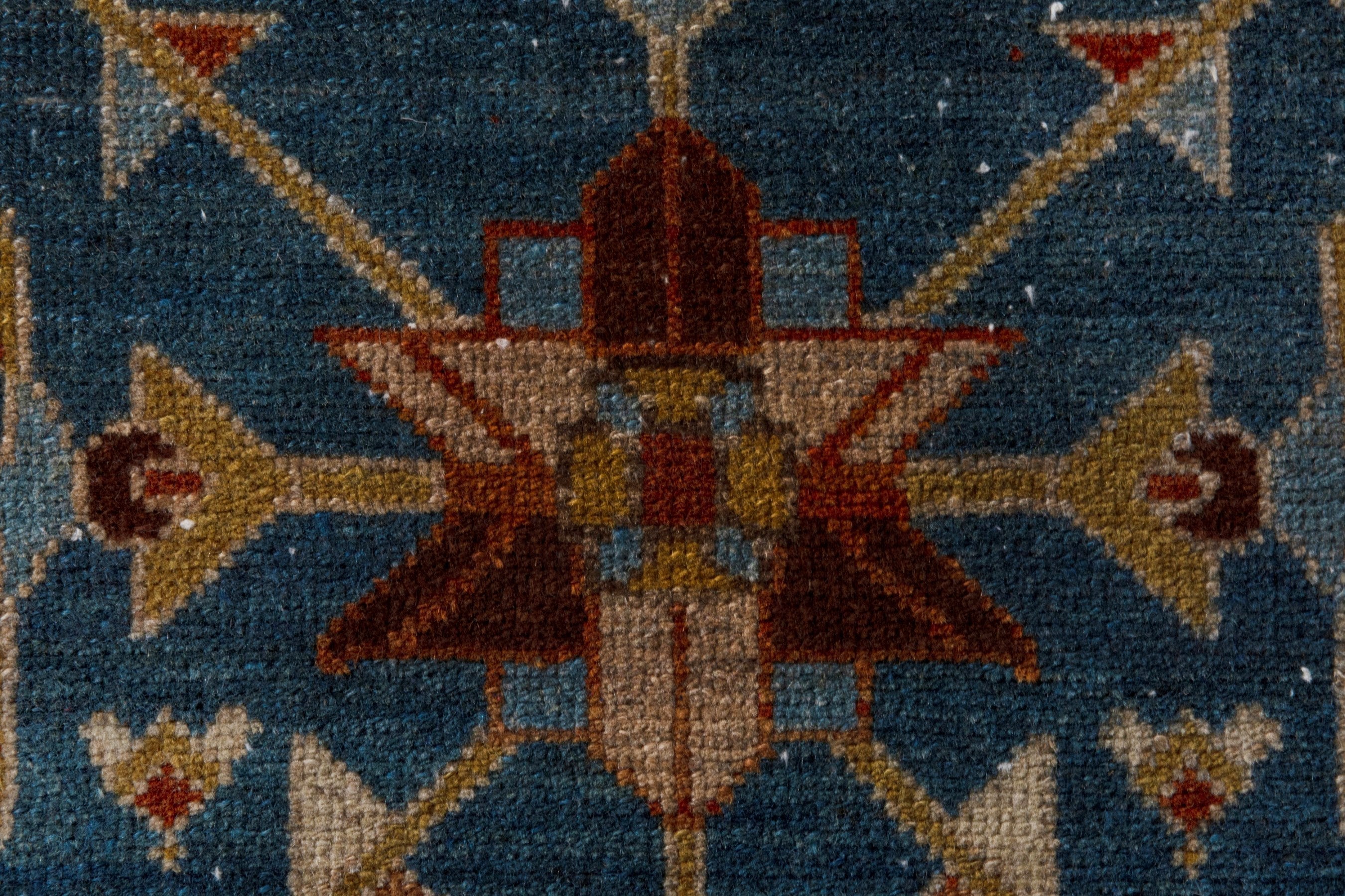 Persian Borujerd area rug in teal and tan, view 21 of 27