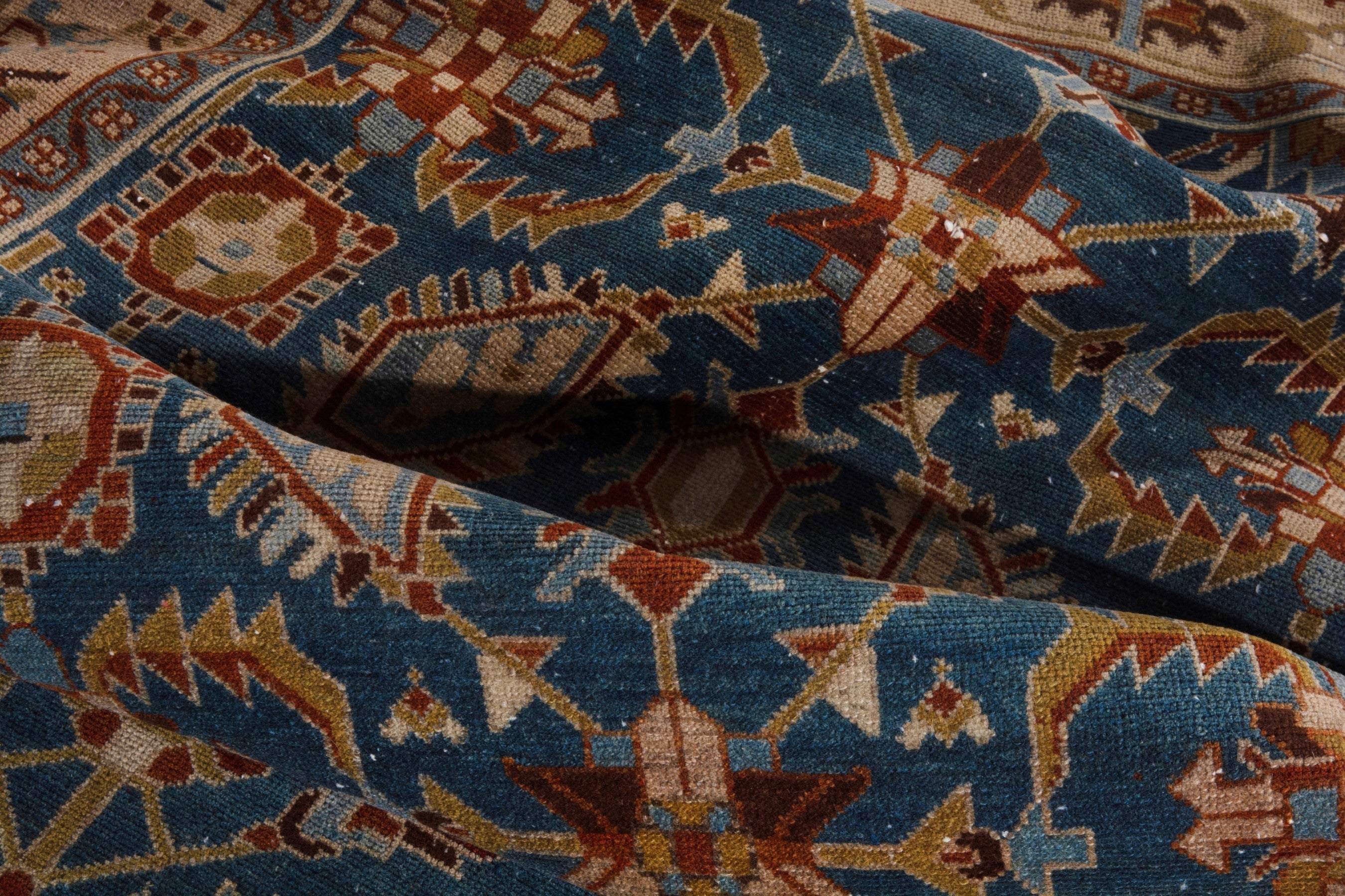 Persian Borujerd area rug in teal and tan, view 22 of 27