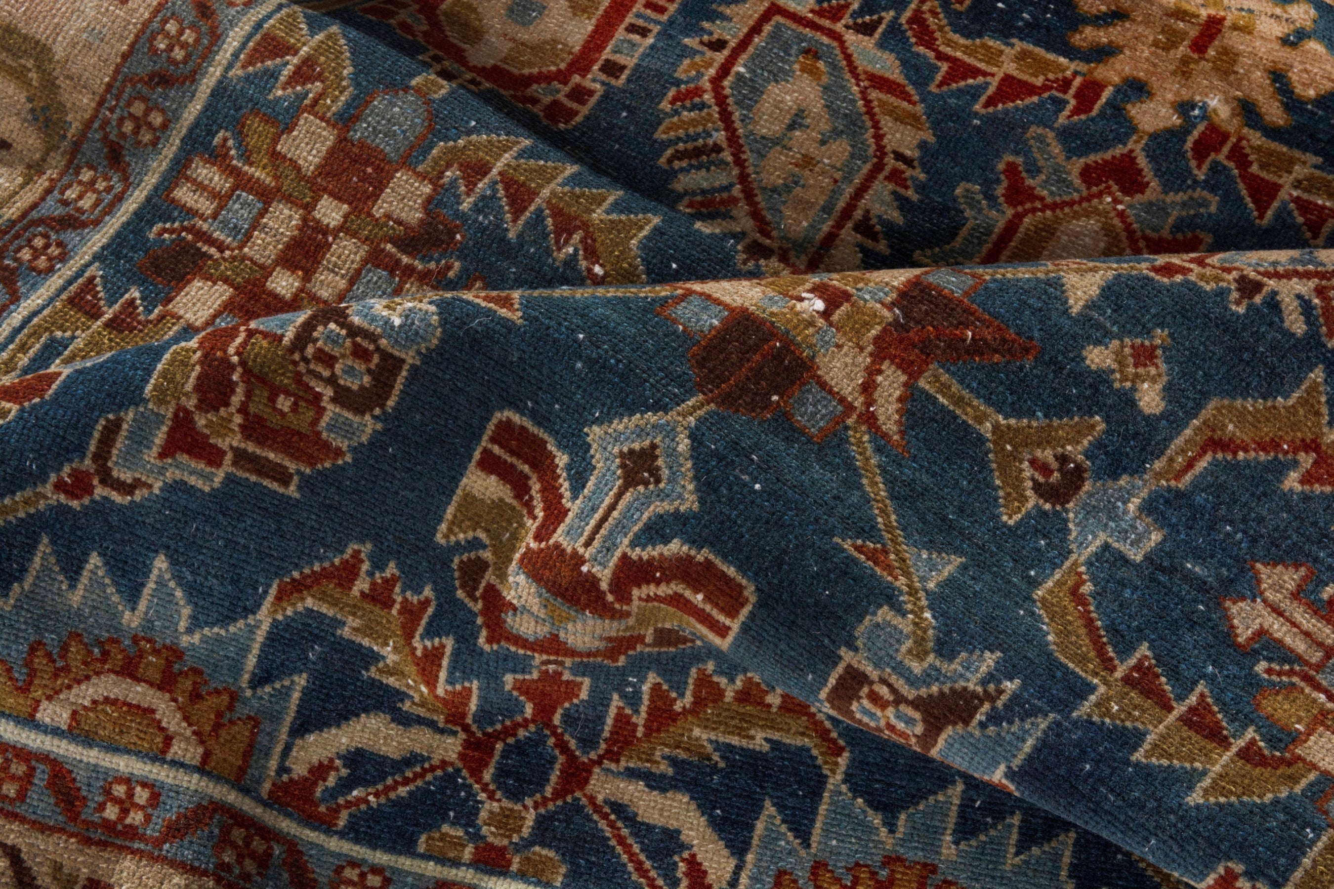 Persian Borujerd area rug in teal and tan, view 23 of 27