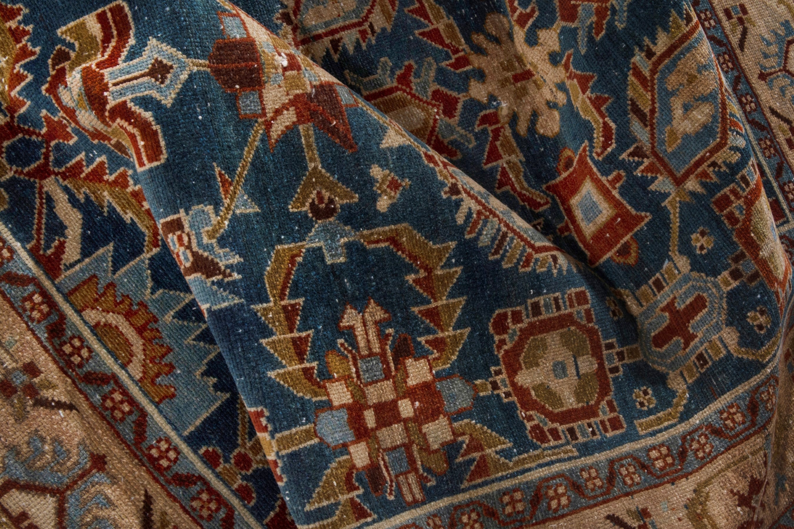 Persian Borujerd area rug in teal and tan, view 25 of 27