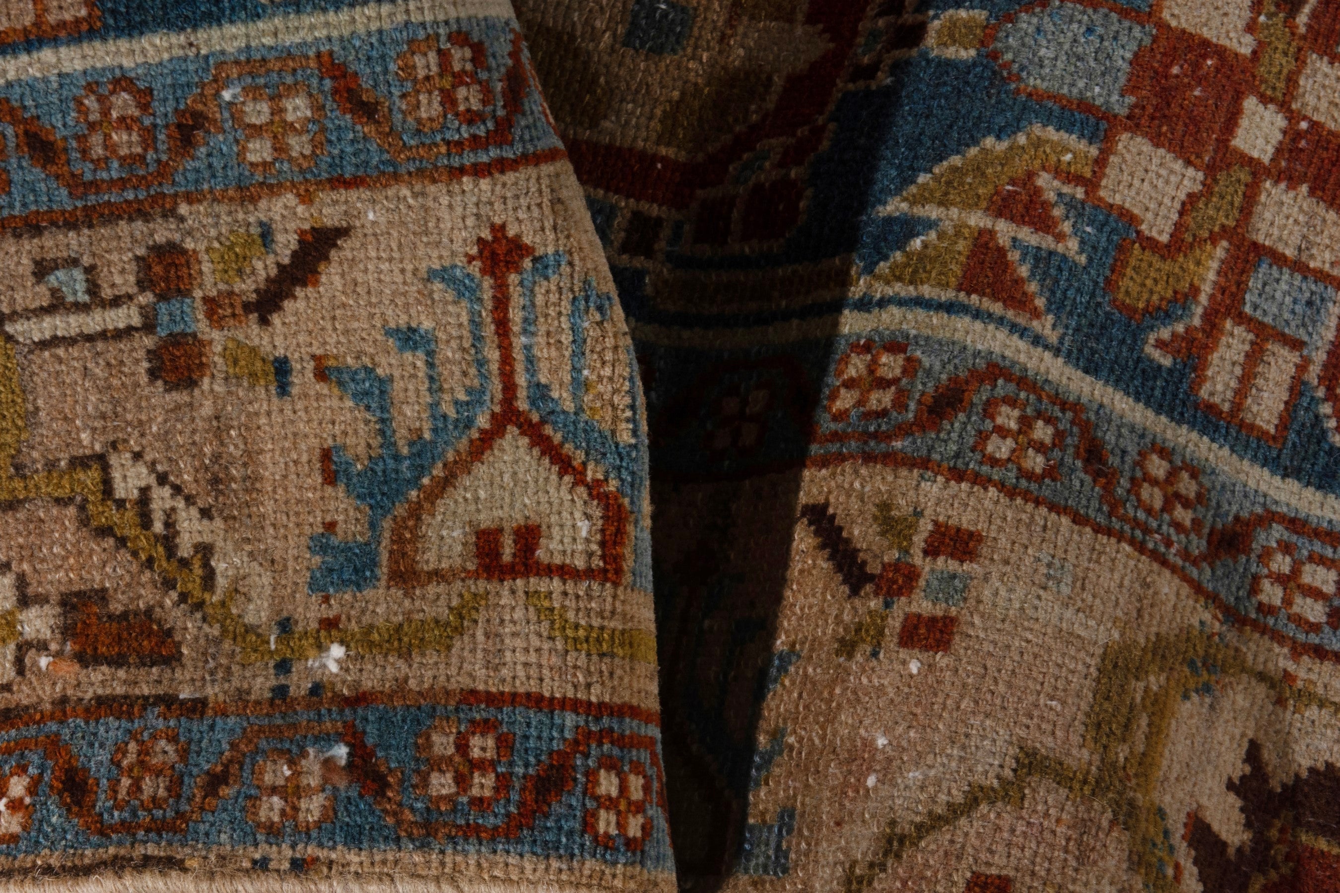 Persian Borujerd area rug in teal and tan, view 26 of 27