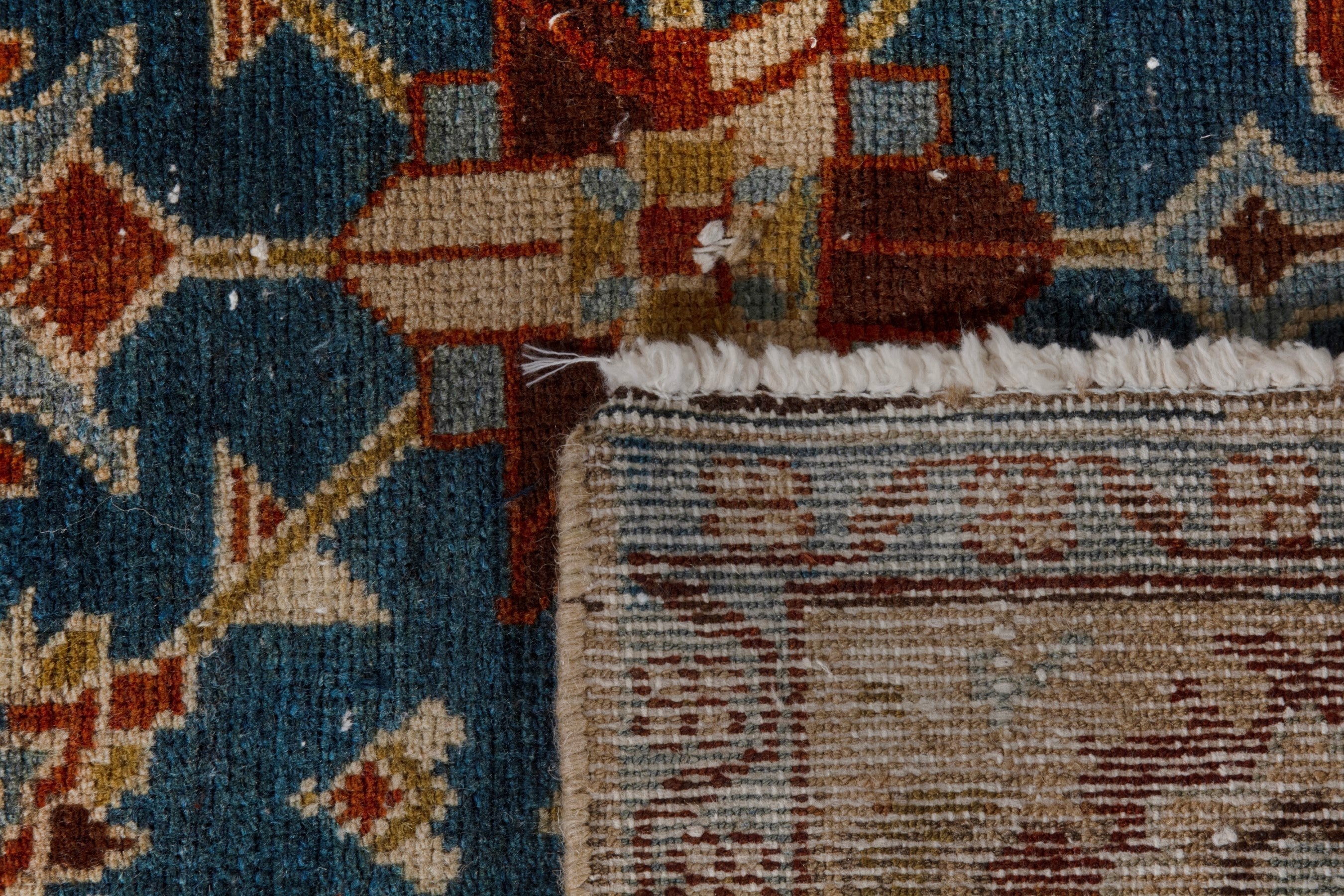 Persian Borujerd area rug in teal and tan, view 27 of 27