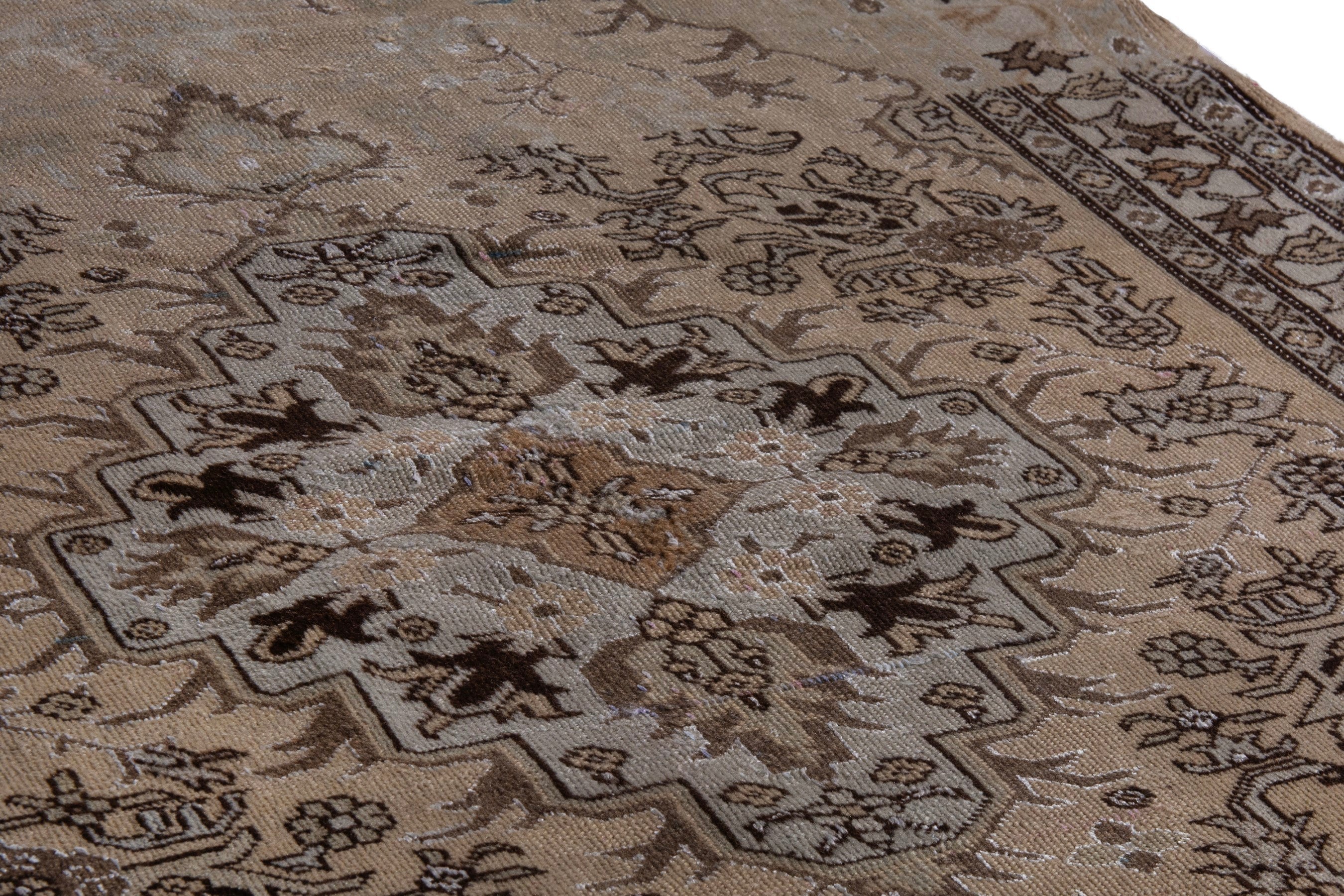 Persian Ardabil accent rug in beige and brown, view 9 of 17