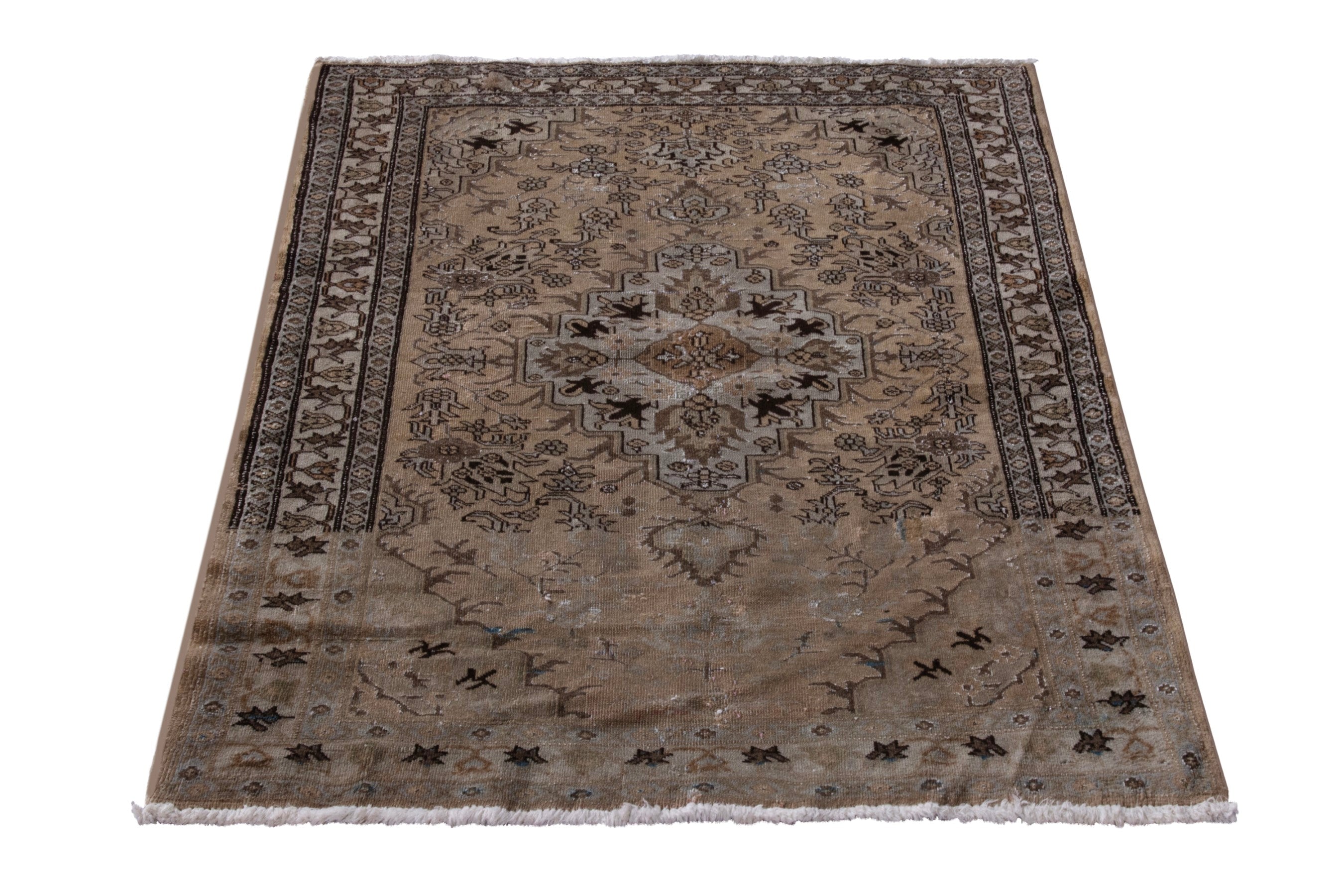 Persian Ardabil accent rug in beige and brown, view 3 of 17