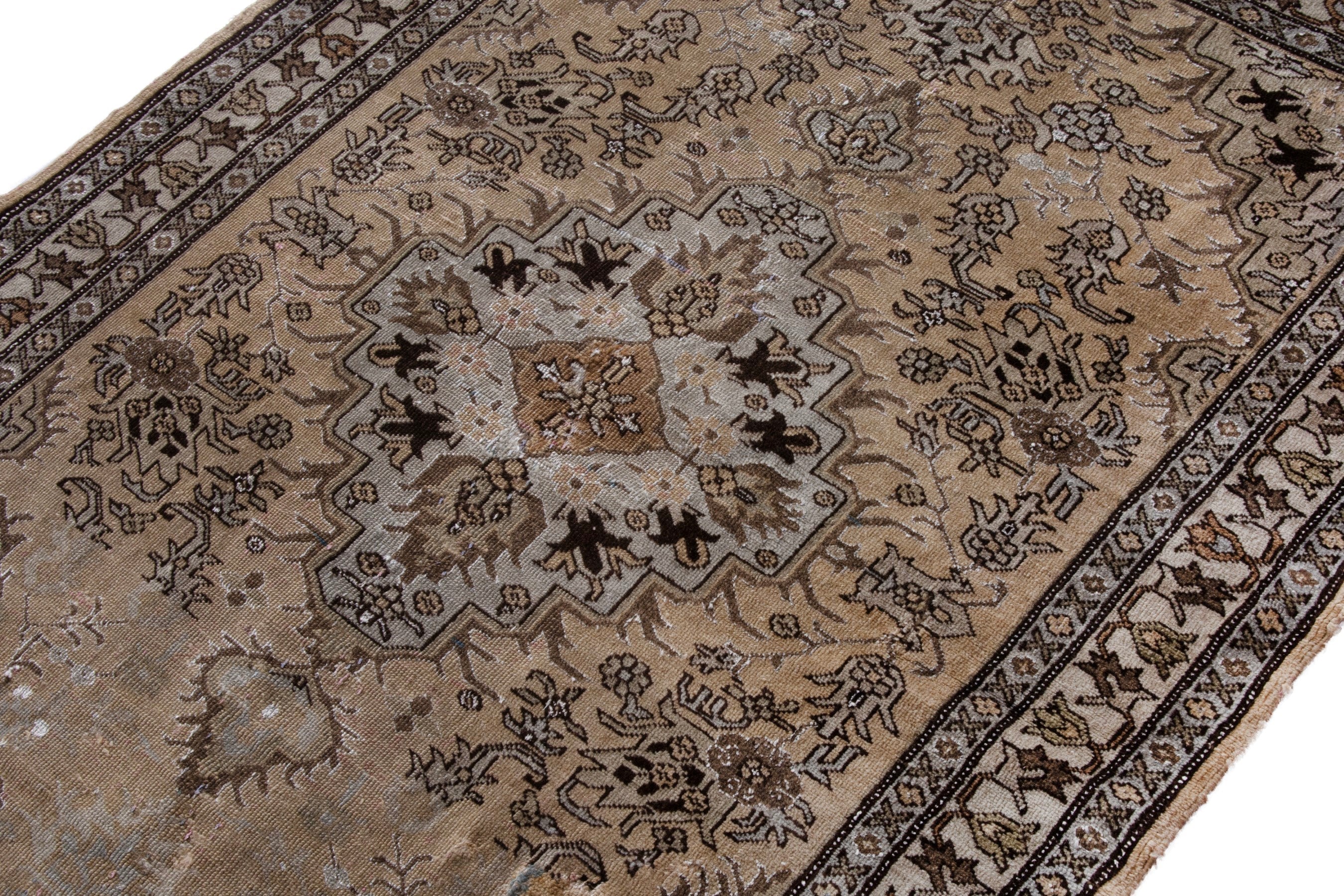 Persian Ardabil accent rug in beige and brown, view 6 of 17