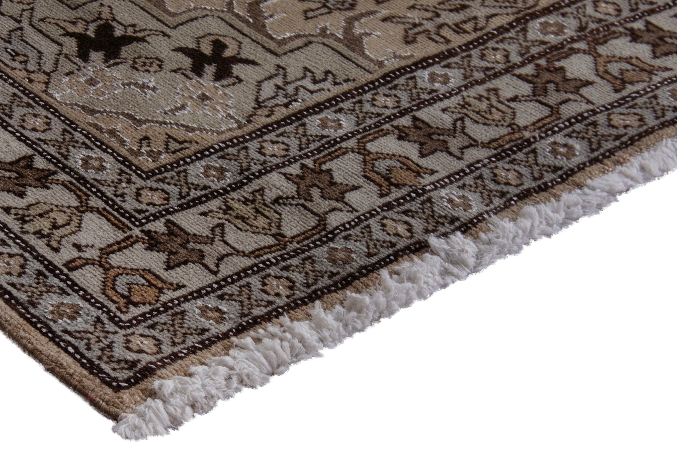 Persian Ardabil accent rug in beige and brown, view 4 of 17