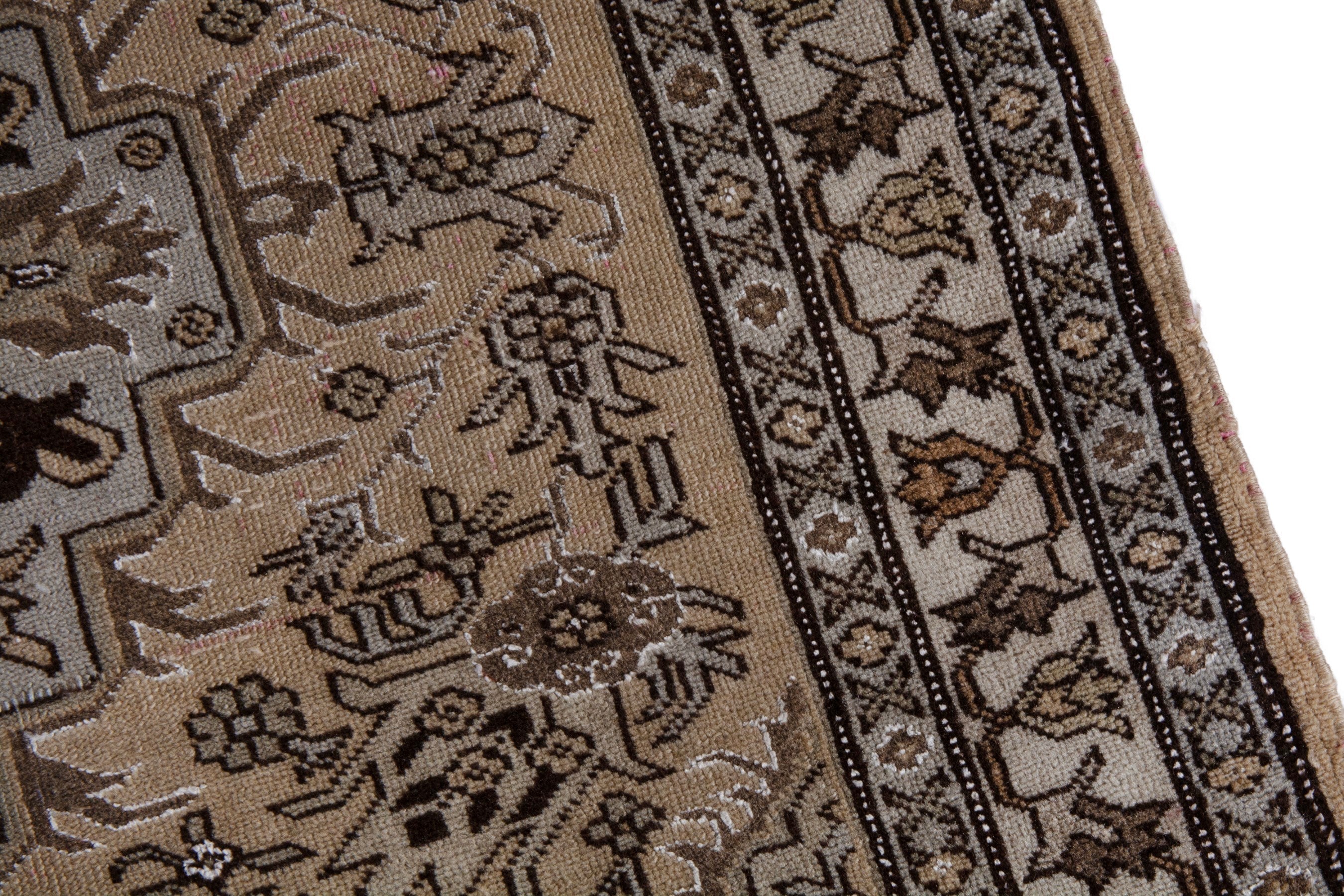 Persian Ardabil accent rug in beige and brown, view 10 of 17