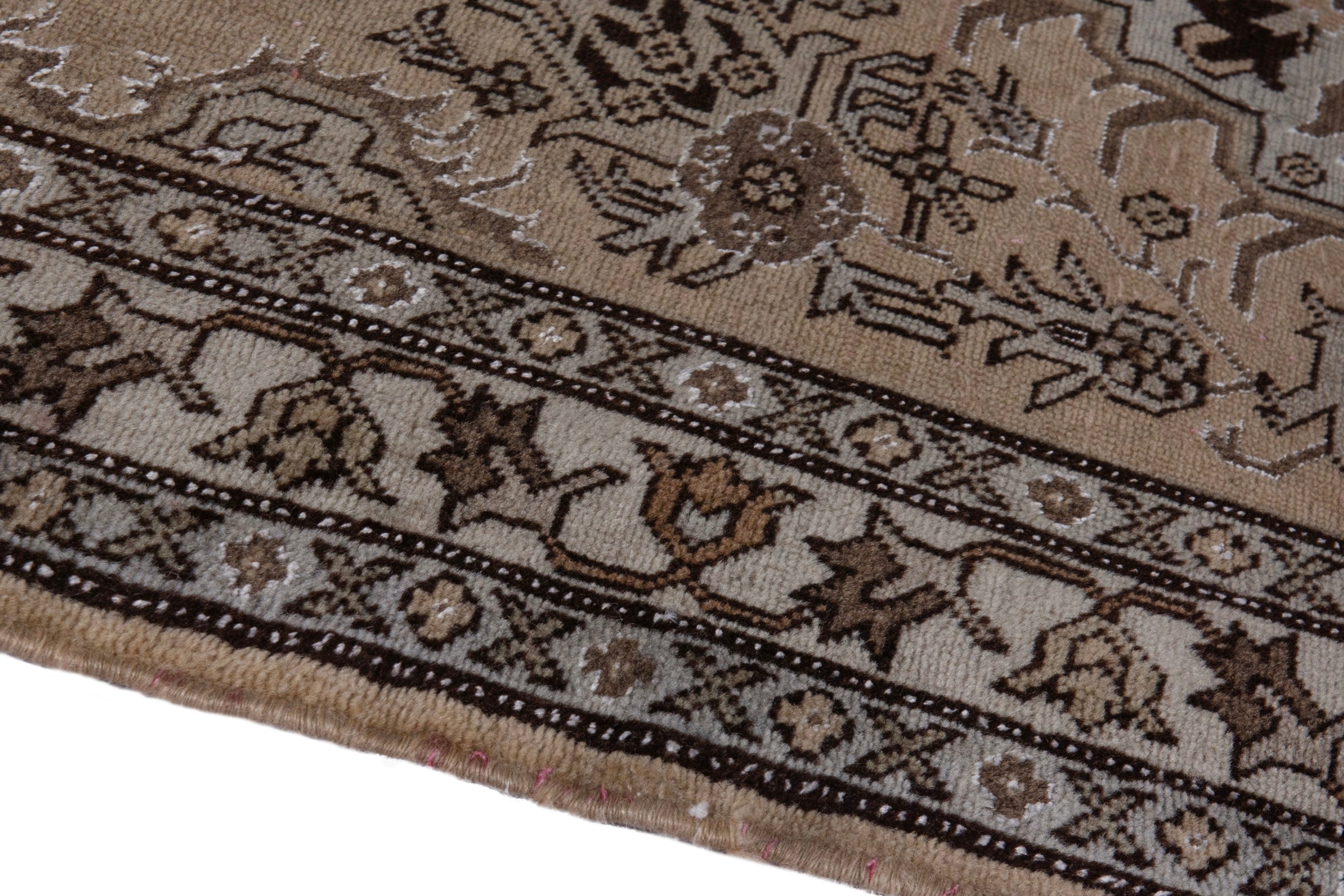 Persian Ardabil accent rug in beige and brown, view 7 of 17