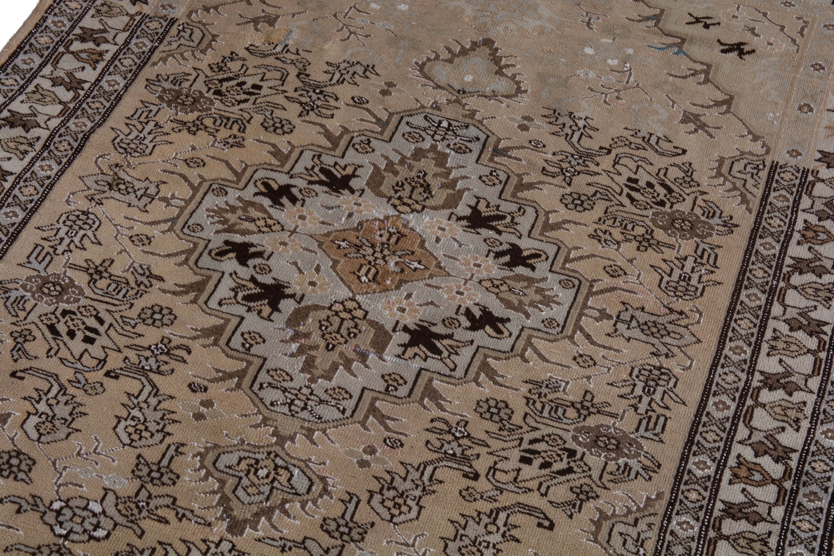 Persian Ardabil accent rug in beige and brown, view 8 of 17