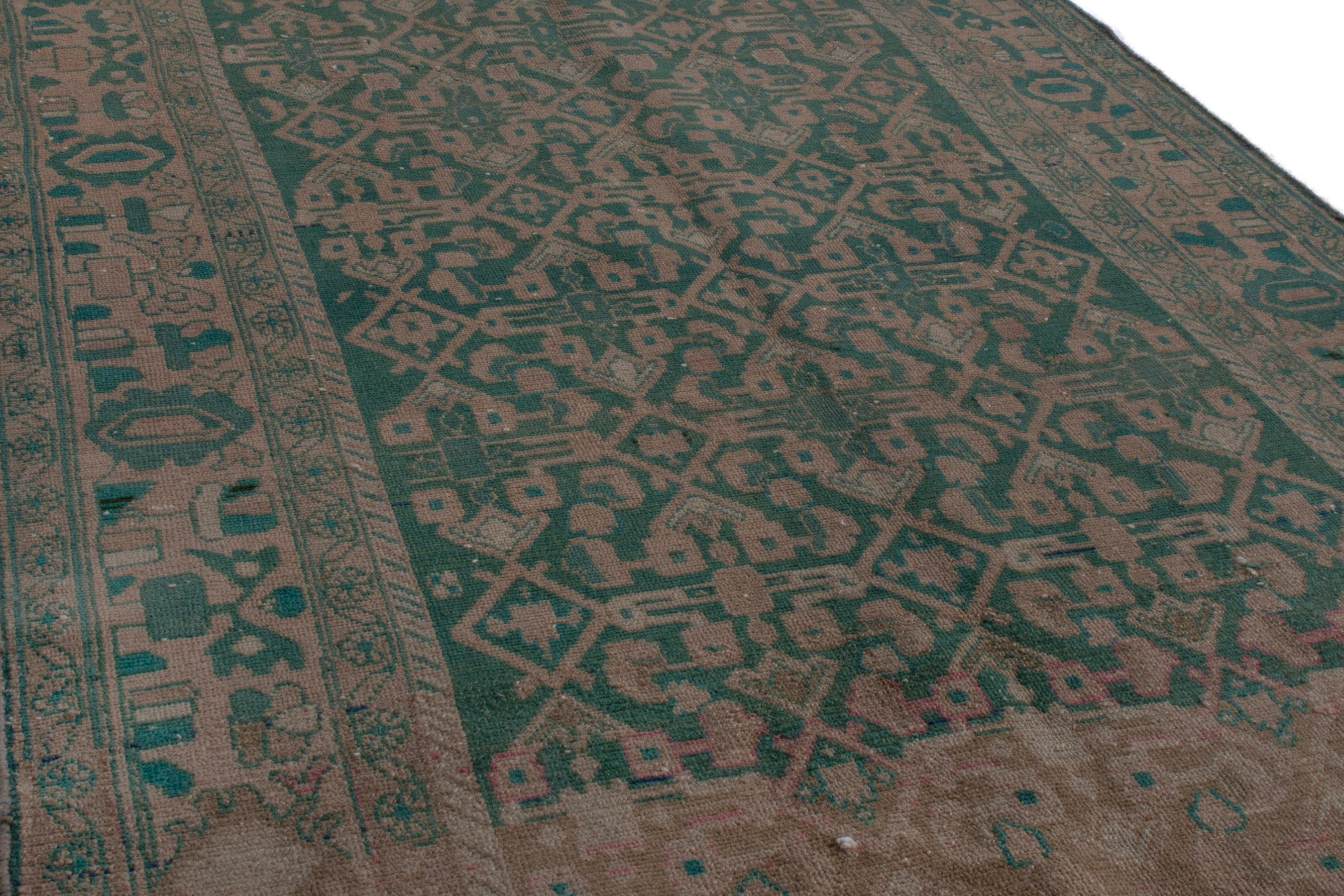 Persian Malayer area rug in teal and muted pink, view 10 of 22