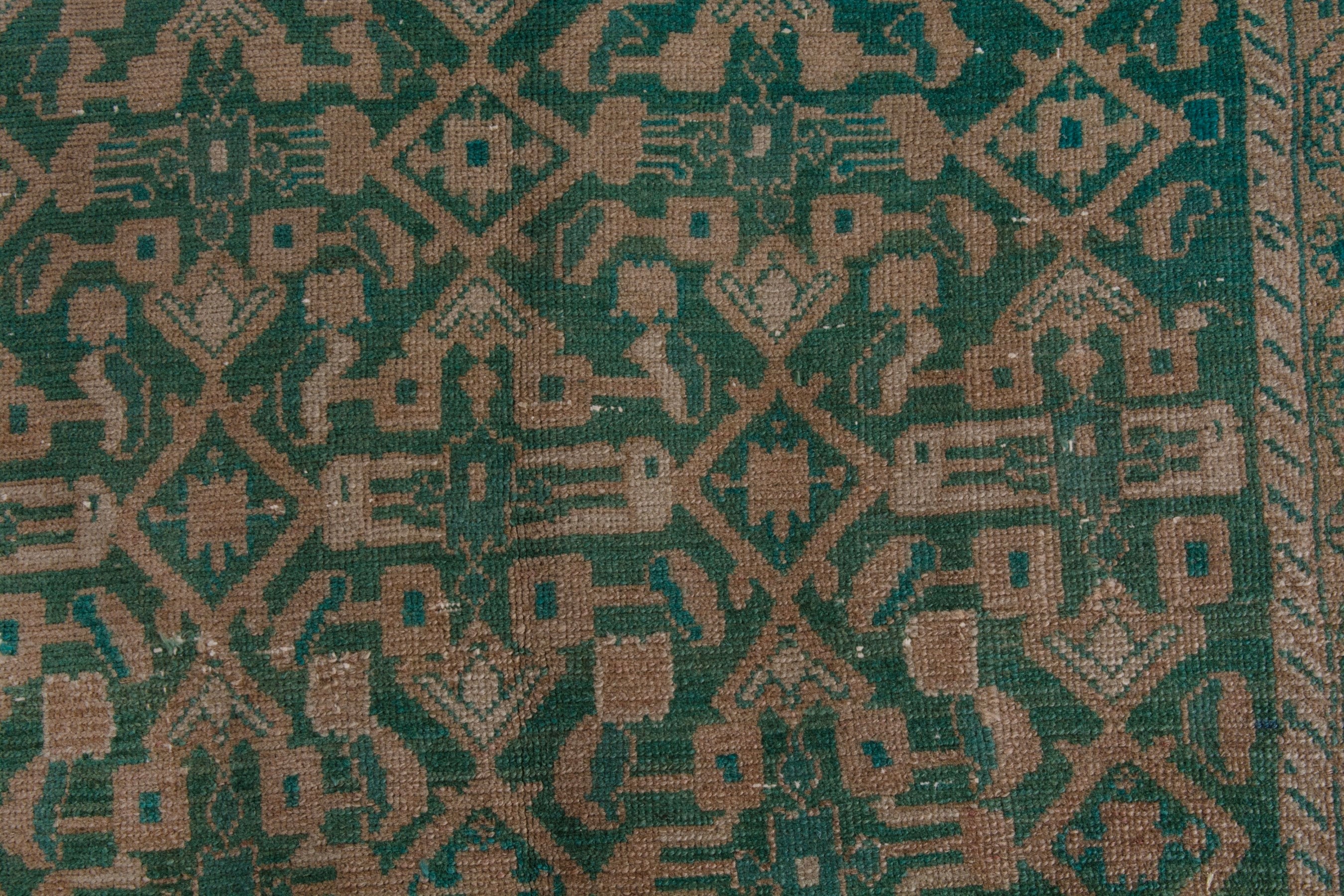 Persian Malayer area rug in teal and muted pink, view 16 of 22