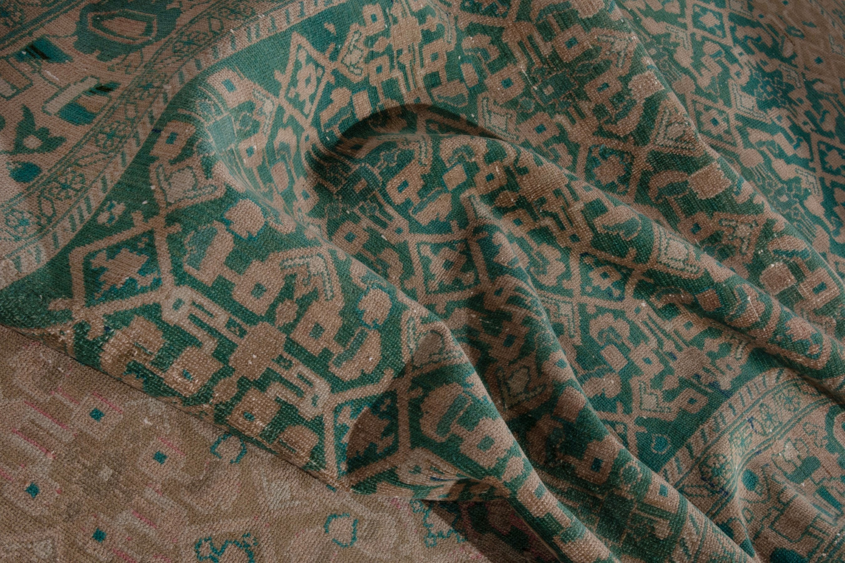 Persian Malayer area rug in teal and muted pink, view 17 of 22