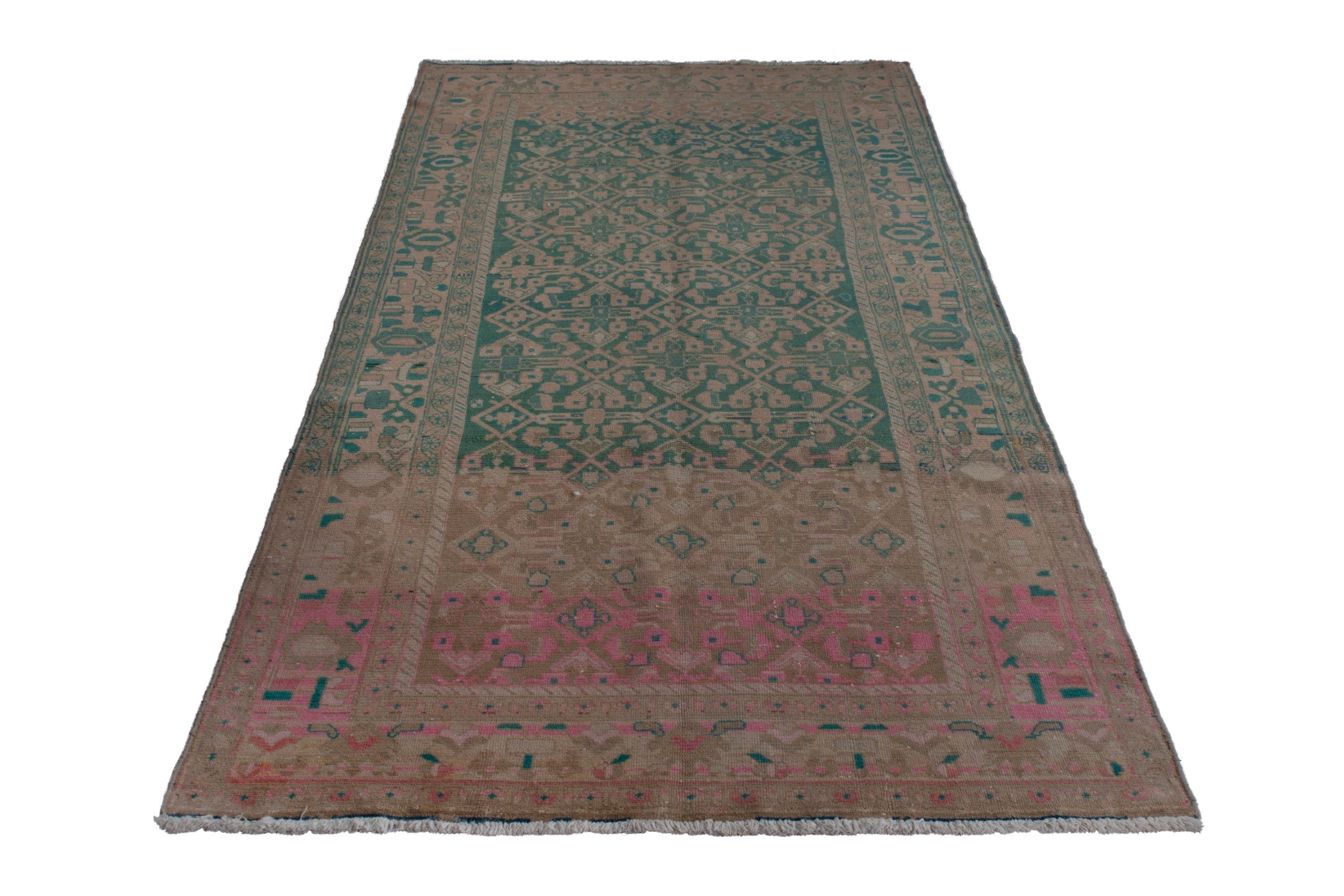 Persian Malayer area rug in teal and muted pink, view 3 of 22