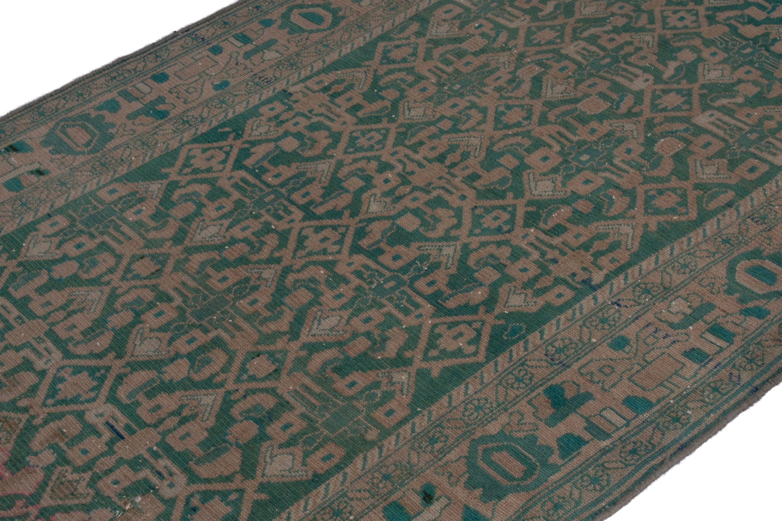 Persian Malayer area rug in teal and muted pink, view 6 of 22