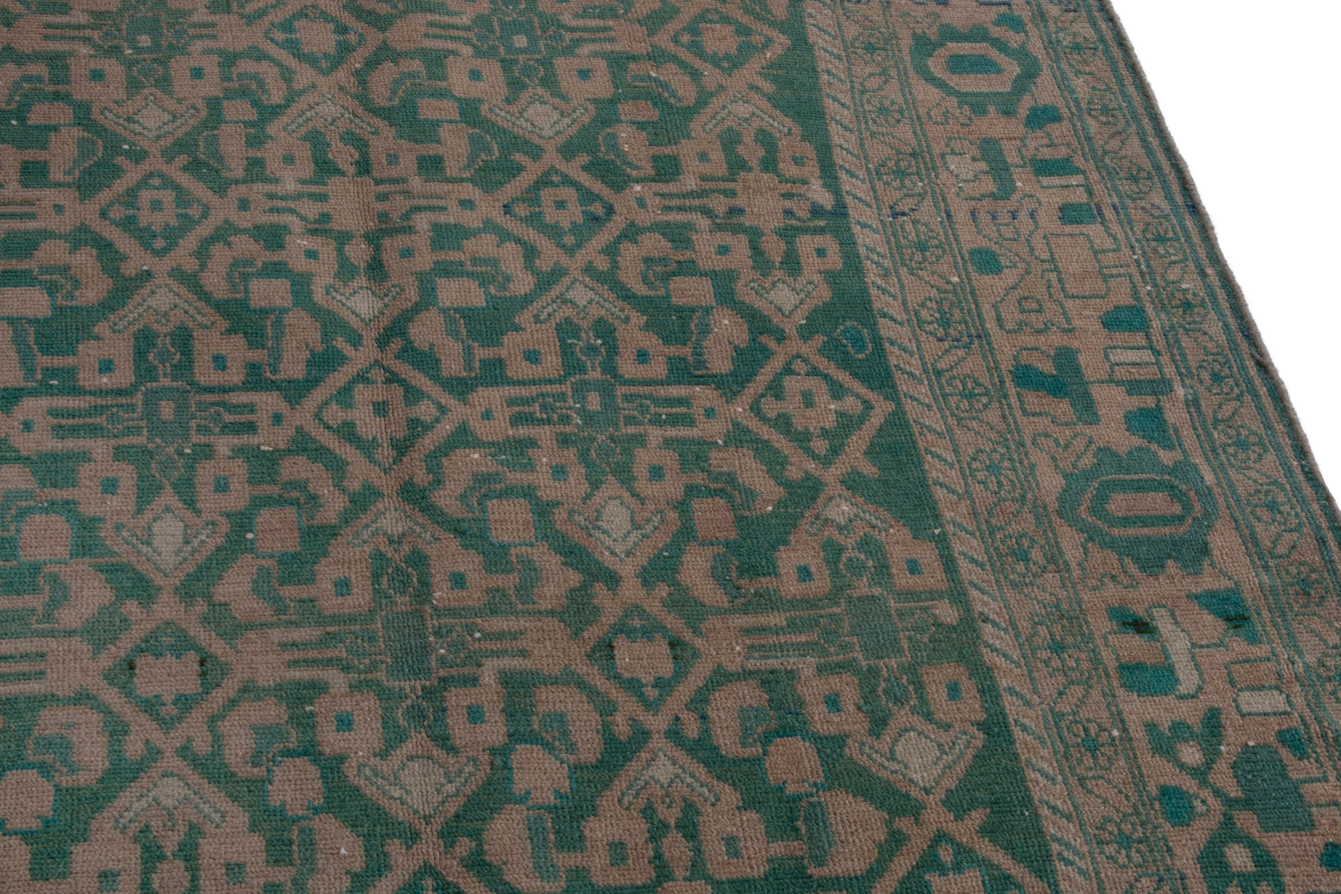 Persian Malayer area rug in teal and muted pink, view 7 of 22