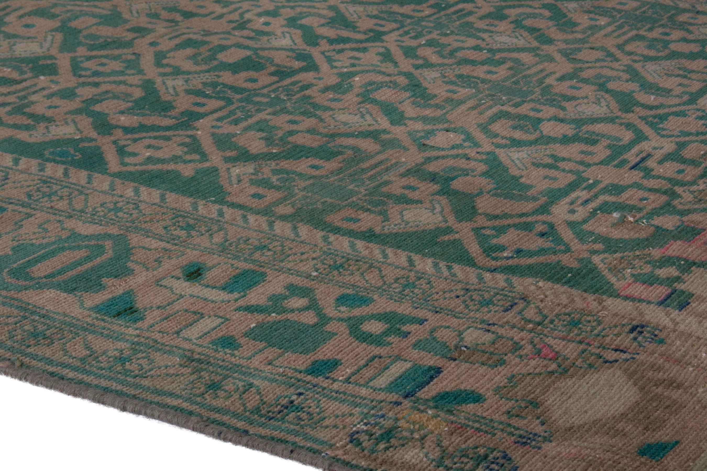 Persian Malayer area rug in teal and muted pink, view 8 of 22