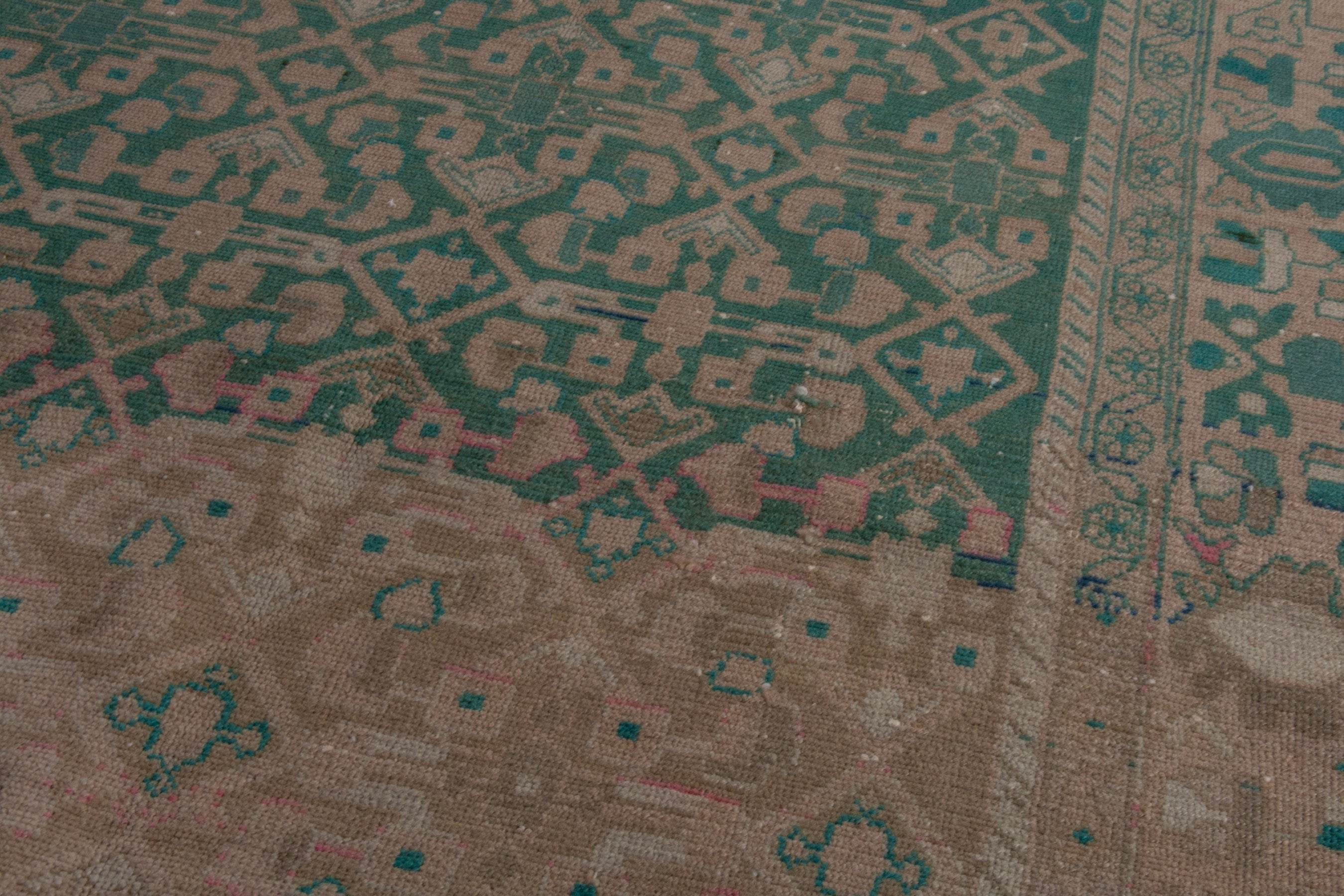 Persian Malayer area rug in teal and muted pink, view 9 of 22