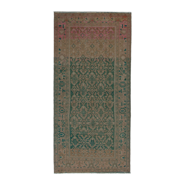 Persian Malayer runner rug in teal and muted pink, 4'7" x 10'2"