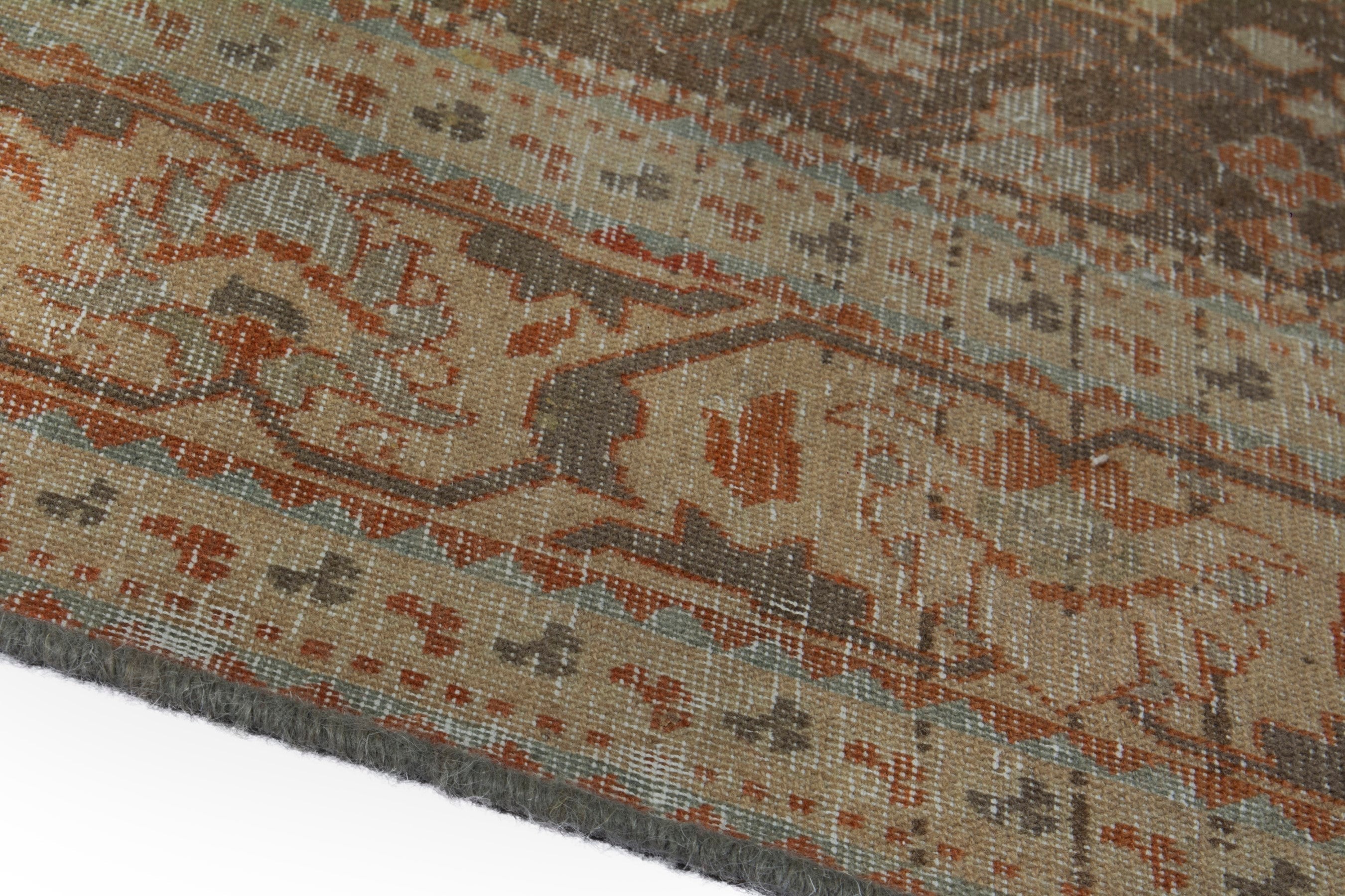 Persian Khoy area rug in terracotta and tan, view 8 of 19