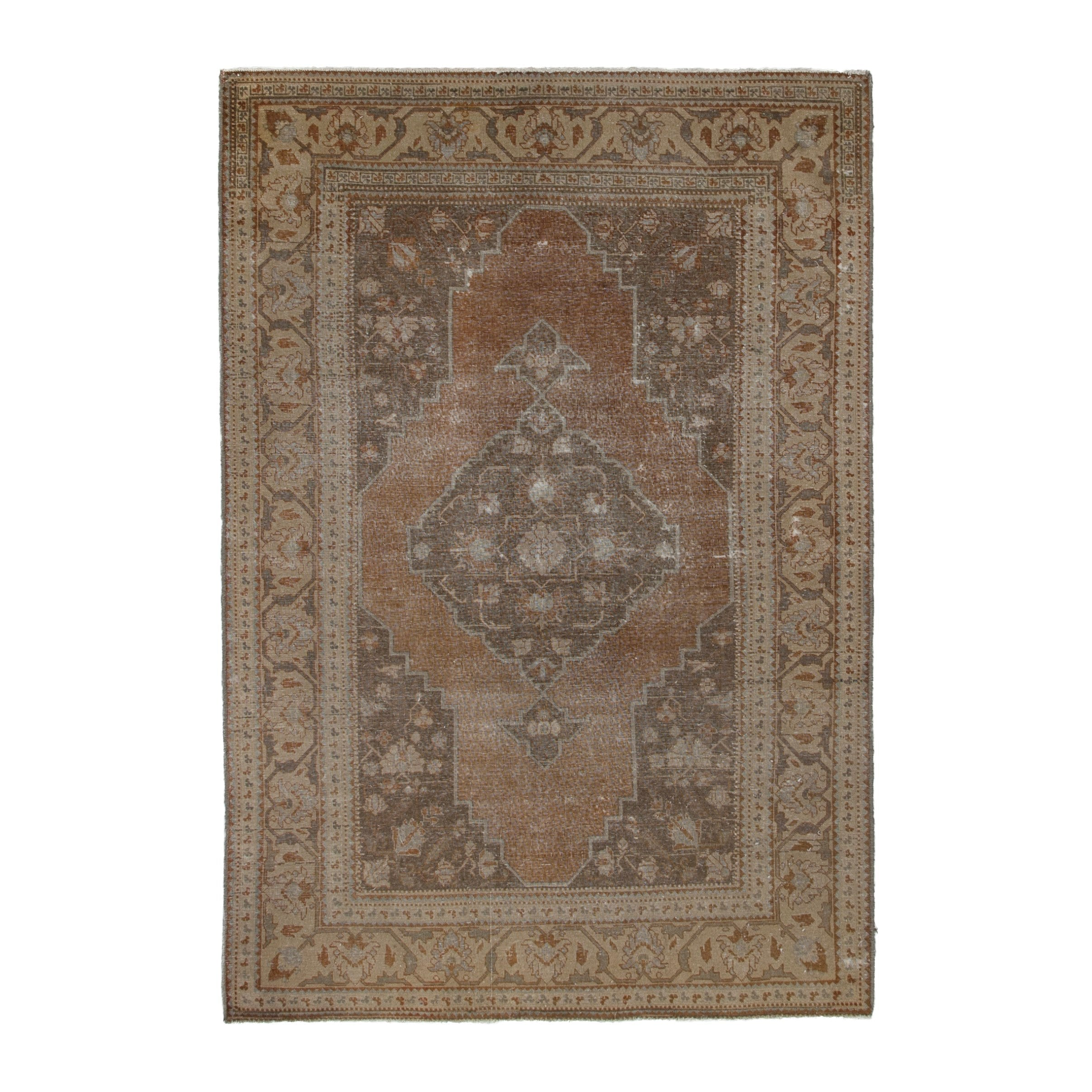 Persian Khoy area rug in terracotta and tan, 5'3" x 7'9"
